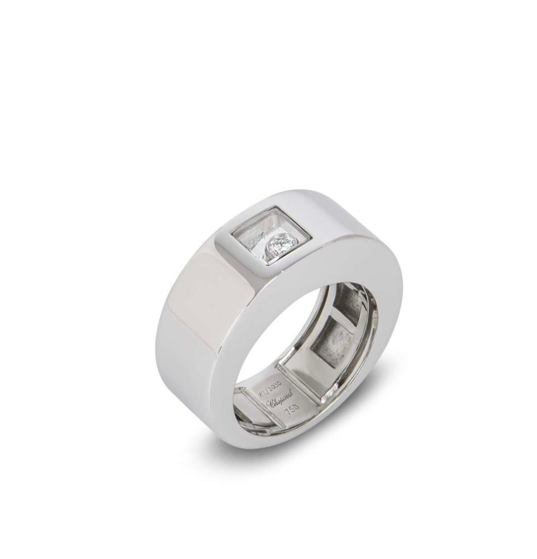Chopard Happy Diamond 18K White Gold Floating Diamond Ring, Estate - 3
