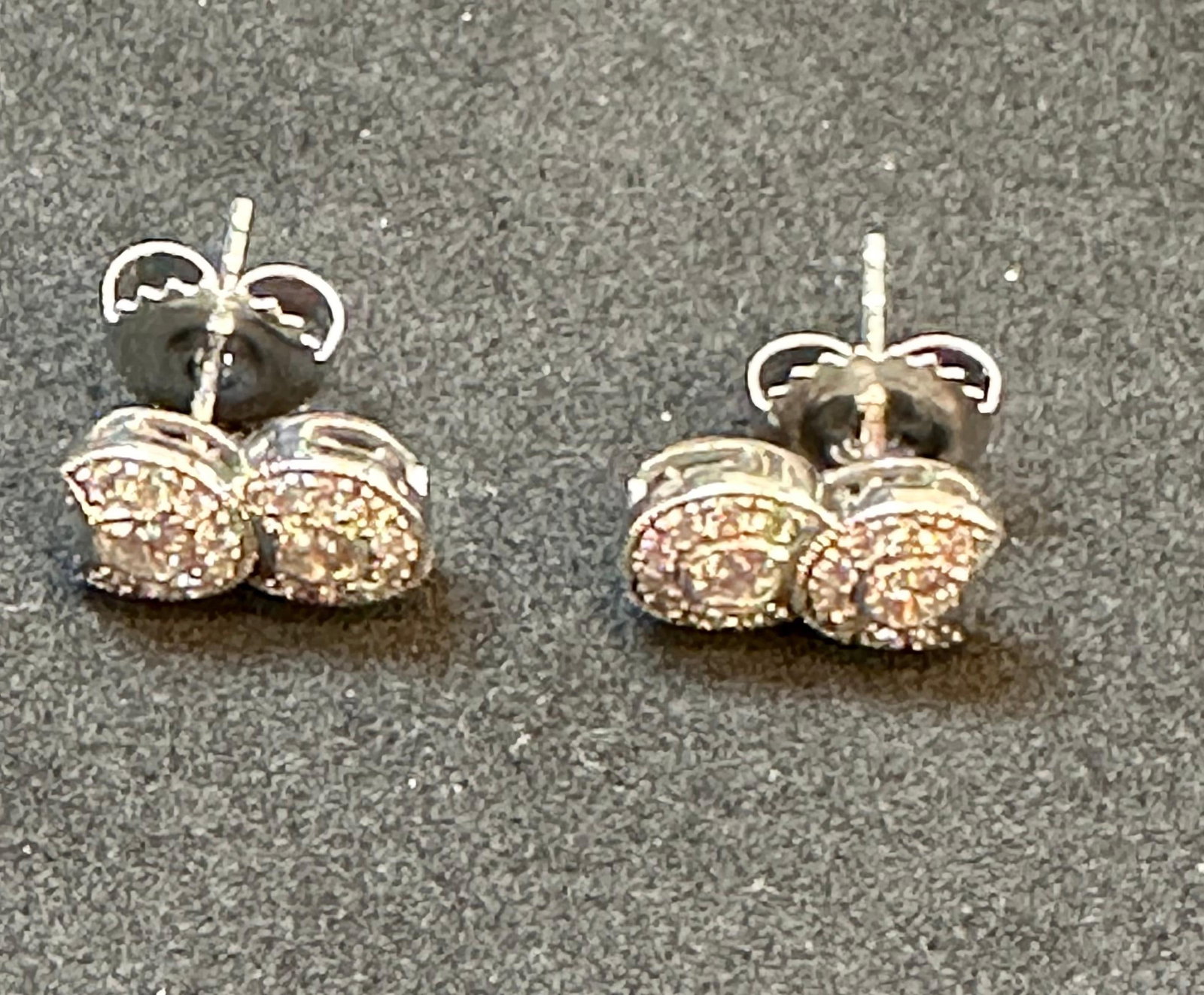1 Carat, Cluster Stud Earrings 14 Karat White Gold Post Back, Great Value - 13