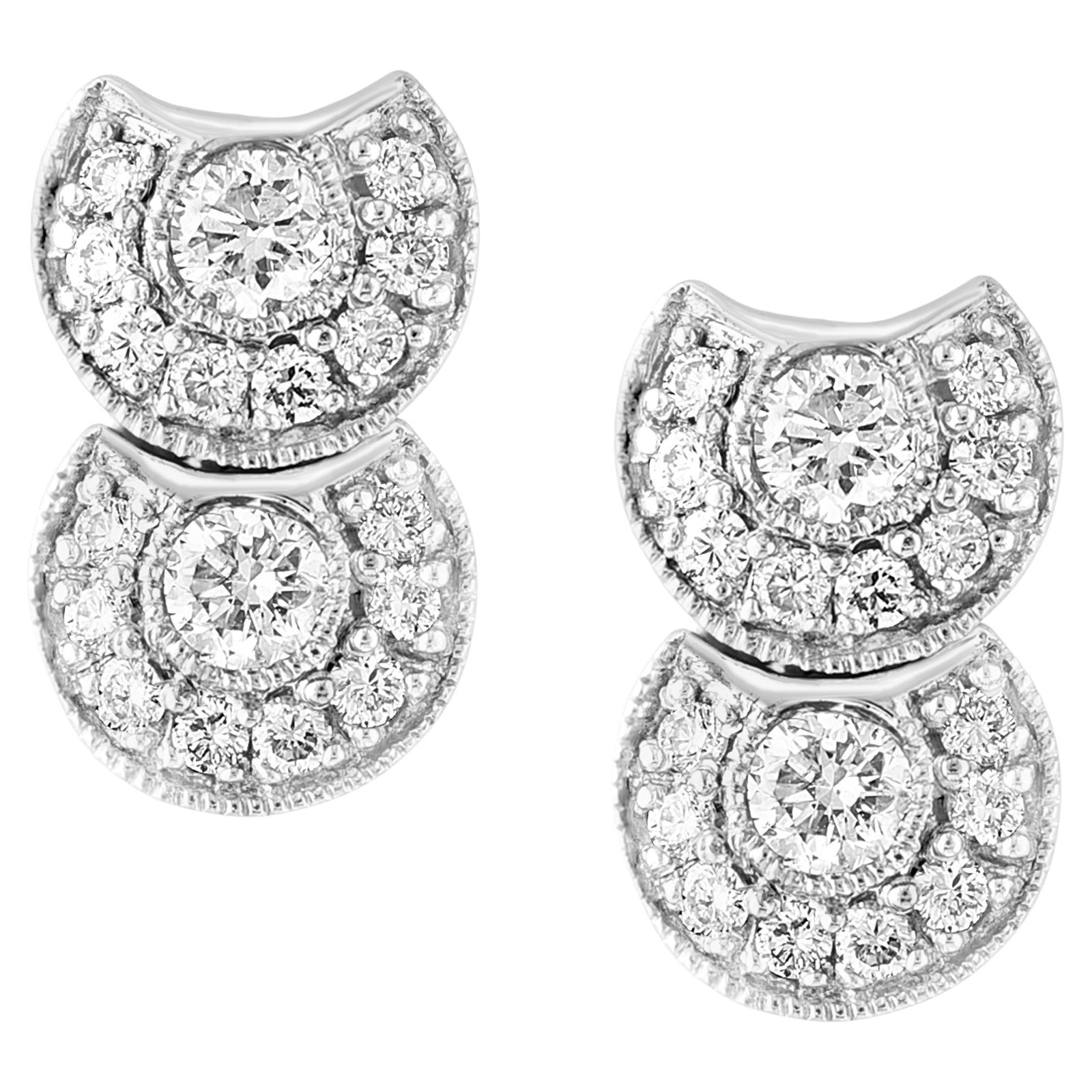 1 Carat, Cluster Stud Earrings 14 Karat White Gold Post Back, Great Value - 15
