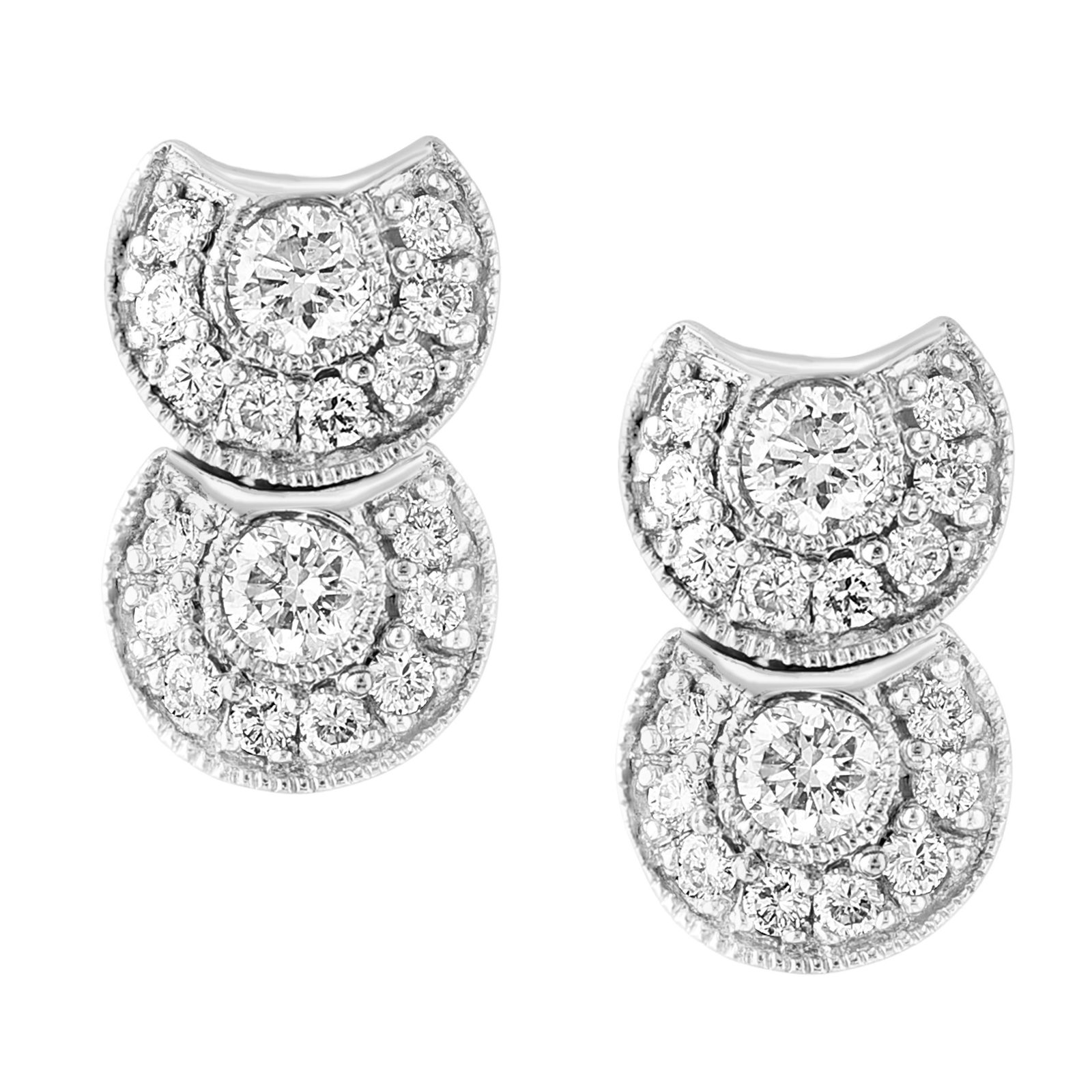 1 Carat, Cluster Stud Earrings 14 Karat White Gold Post Back, Great Value - 17