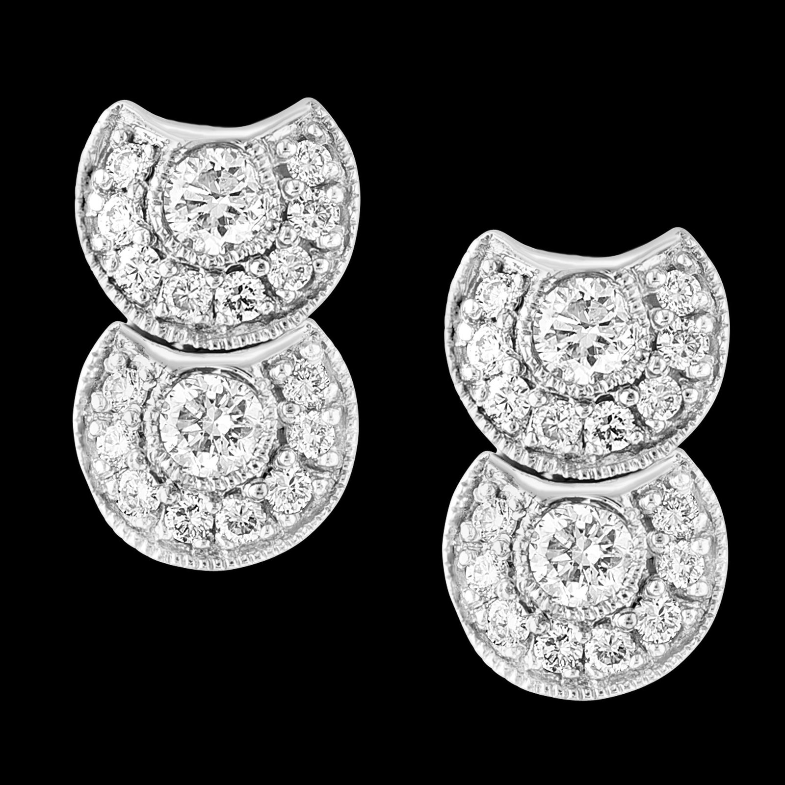 1 Carat, Cluster Stud Earrings 14 Karat White Gold Post Back, Great Value - 18