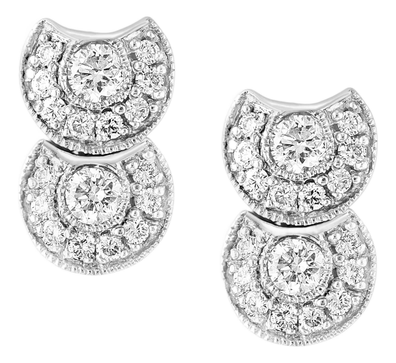 1 Carat, Cluster Stud Earrings 14 Karat White Gold Post Back, Great Value: Add a touch of sweet and shimmery style to any day of the week with these beautiful stud earrings. These earrings feature clusters of round brilliant-cut diamonds, totaling 1.0 carat in weight. Set