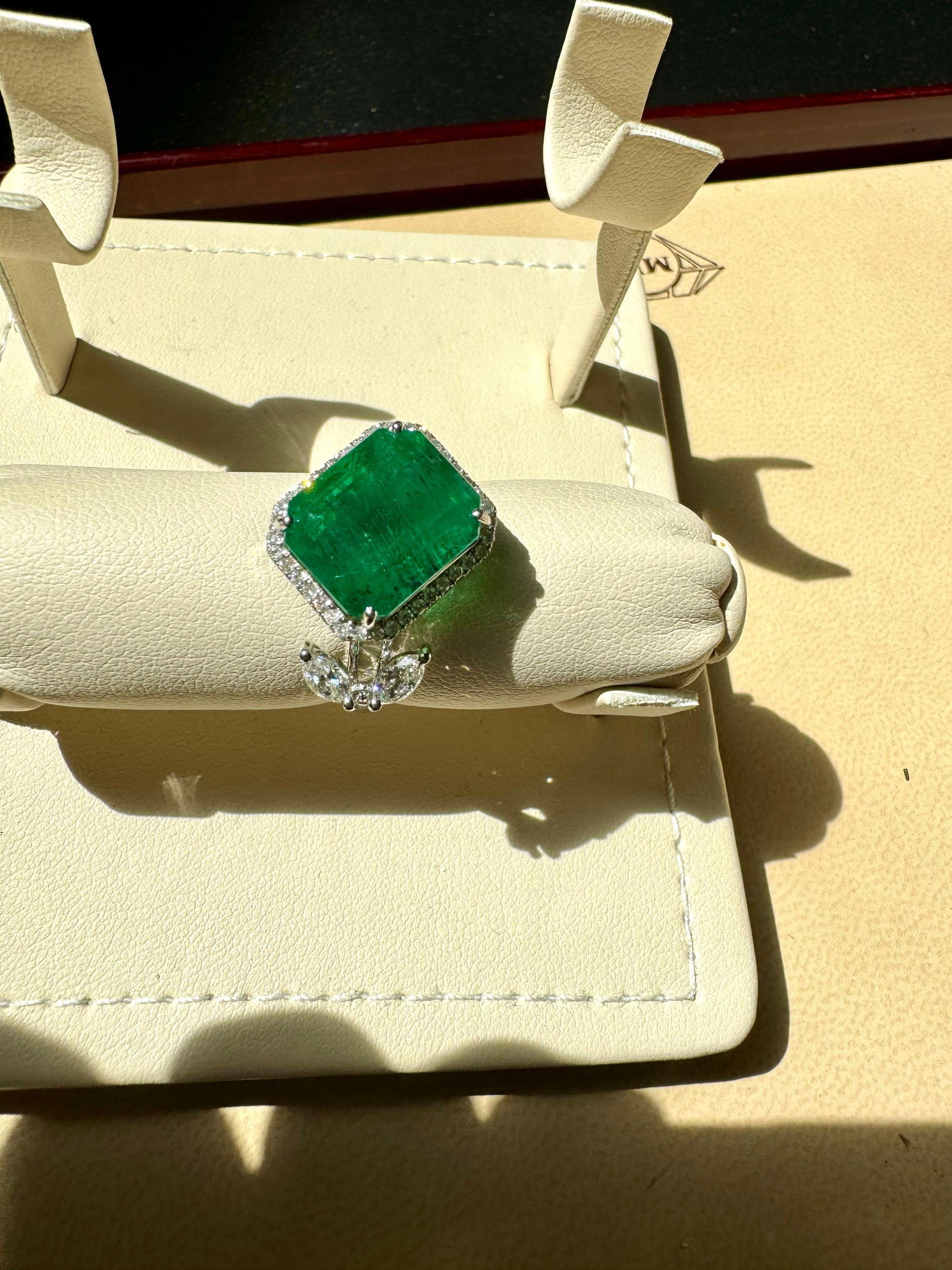 8.41 Ct Emerald Cut Emerald & 0.53 Ct Diamond Bypass Ring in 18 Kt Gold Size 6.5 - 5