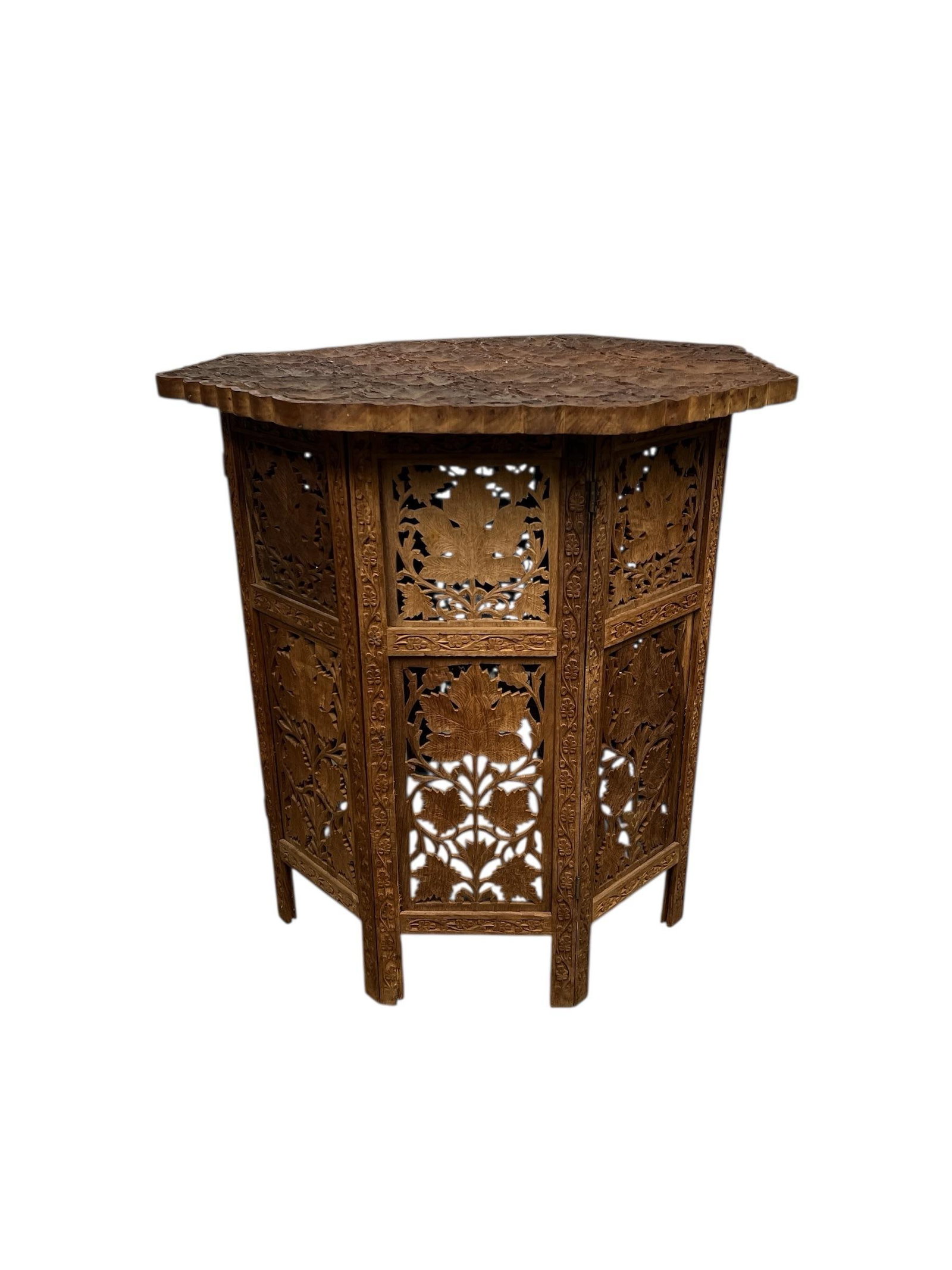 Vintage Anglo Indian Rare Pattern Heavily Carved Teak Octagonal Table - 6