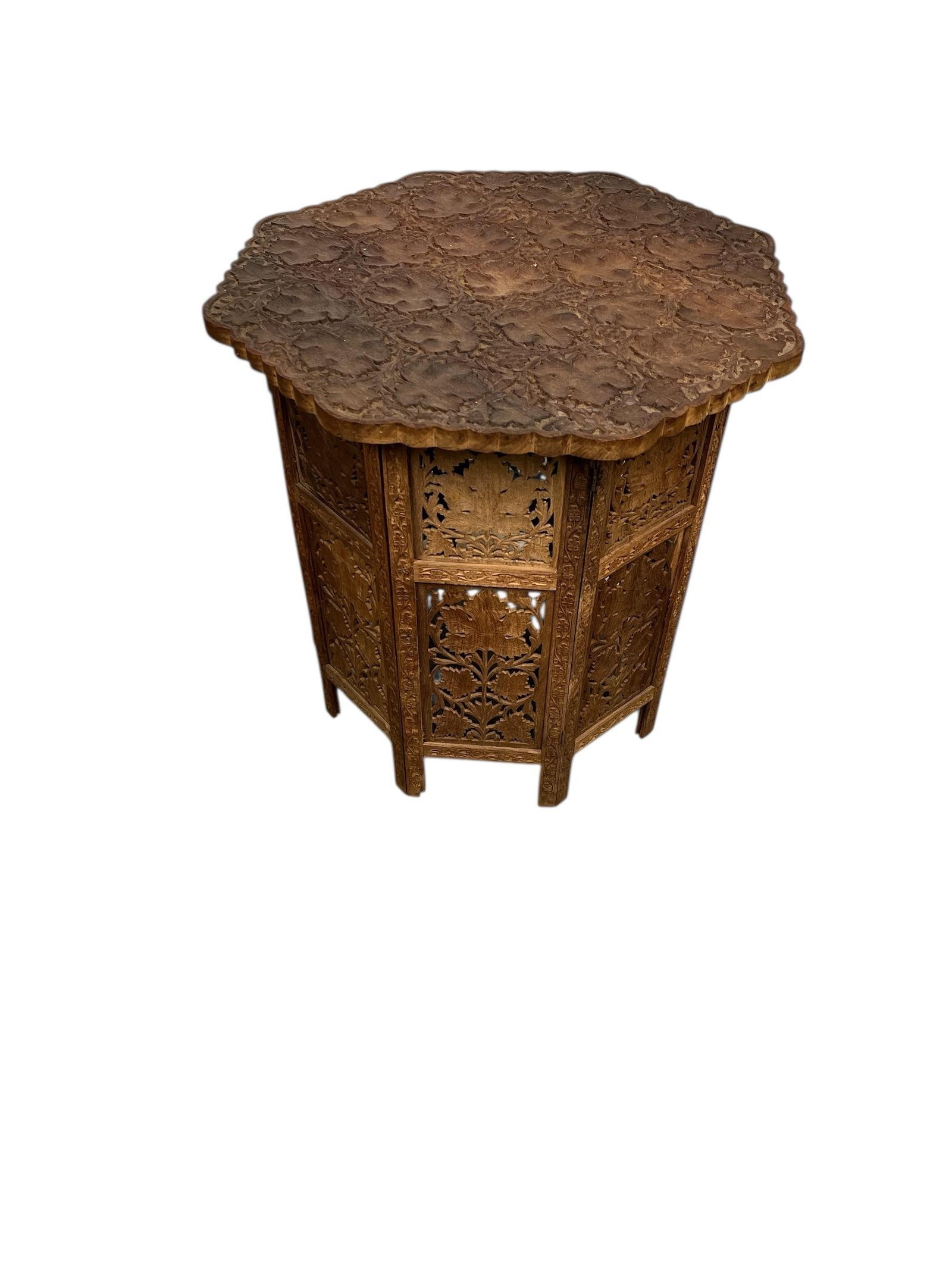 Vintage Anglo Indian Rare Pattern Heavily Carved Teak Octagonal Table - 7