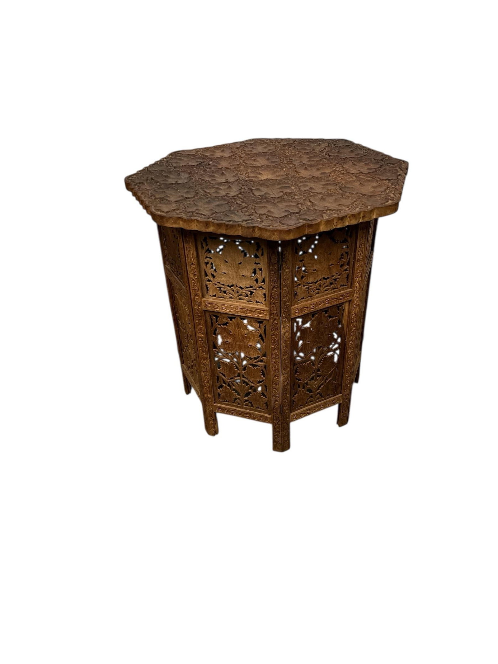 Vintage Anglo Indian Rare Pattern Heavily Carved Teak Octagonal Table - 8