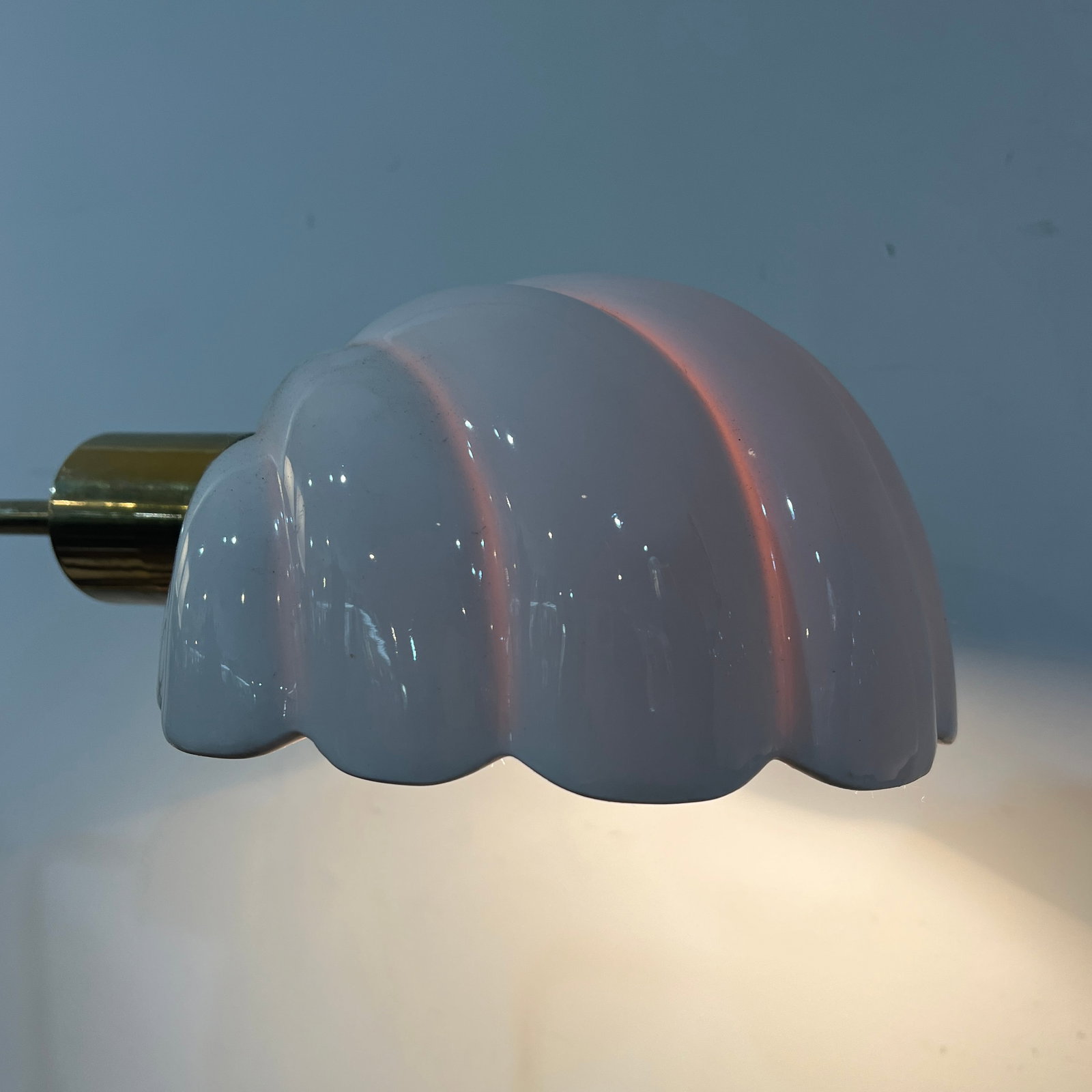 1970s Italian Ceramic Clam Shell Shade Tommaso Barbi Adjustable Brass Floor Lamp Set - 10