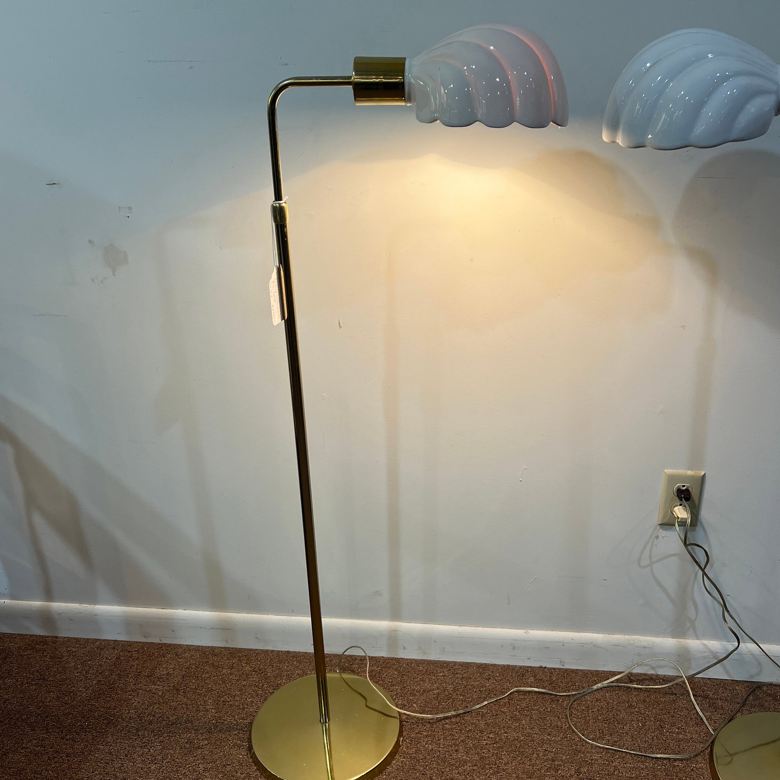 1970s Italian Ceramic Clam Shell Shade Tommaso Barbi Adjustable Brass Floor Lamp Set - 12