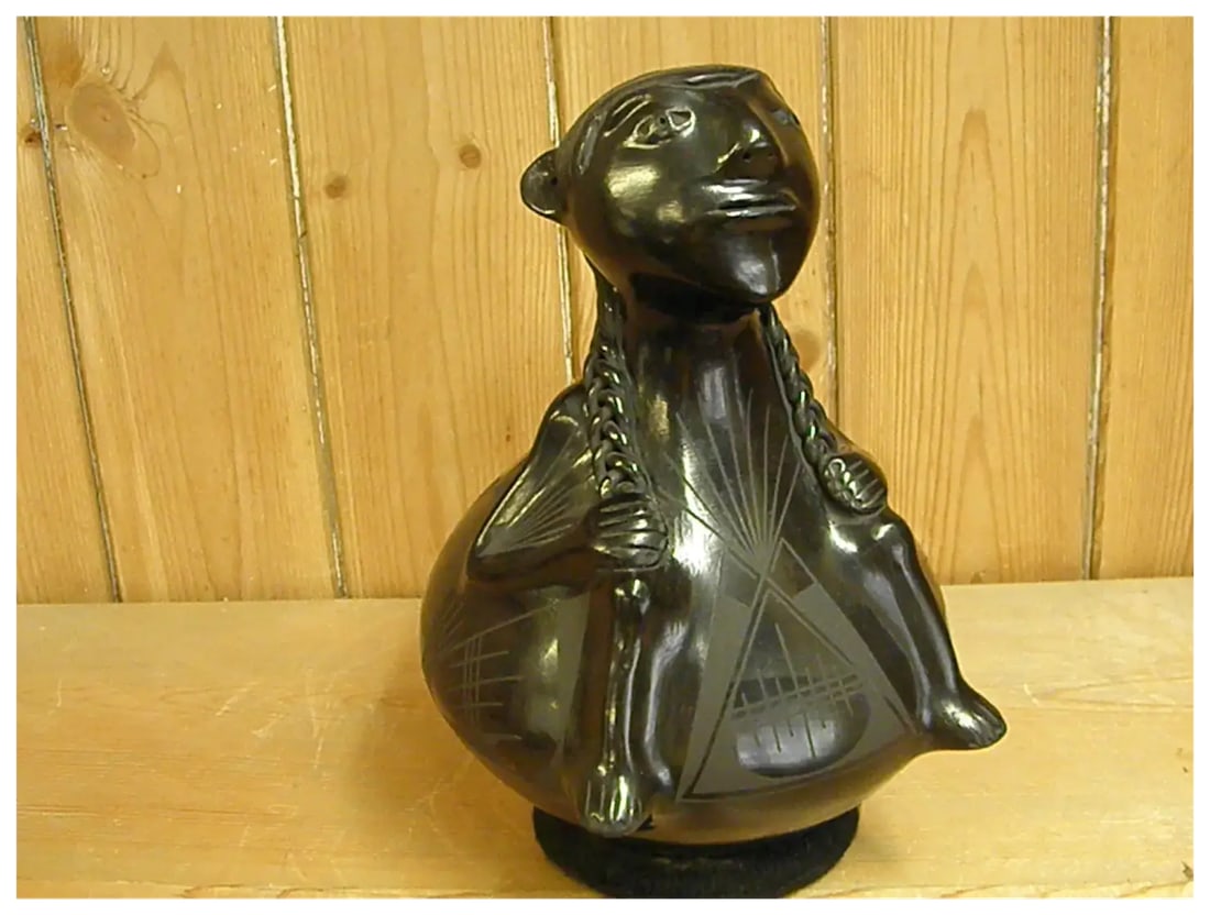 Late 20th Century Mata Ortiz Hand Coiled Blackware Effigy Pot by Rosa Quezada - 2