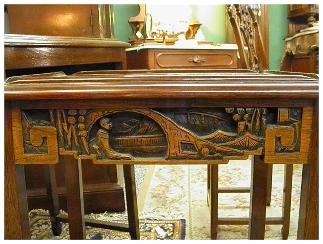 Mid 20th Century Heavily Carved Wood Asian Nesting Tables Set of 4 - 5
