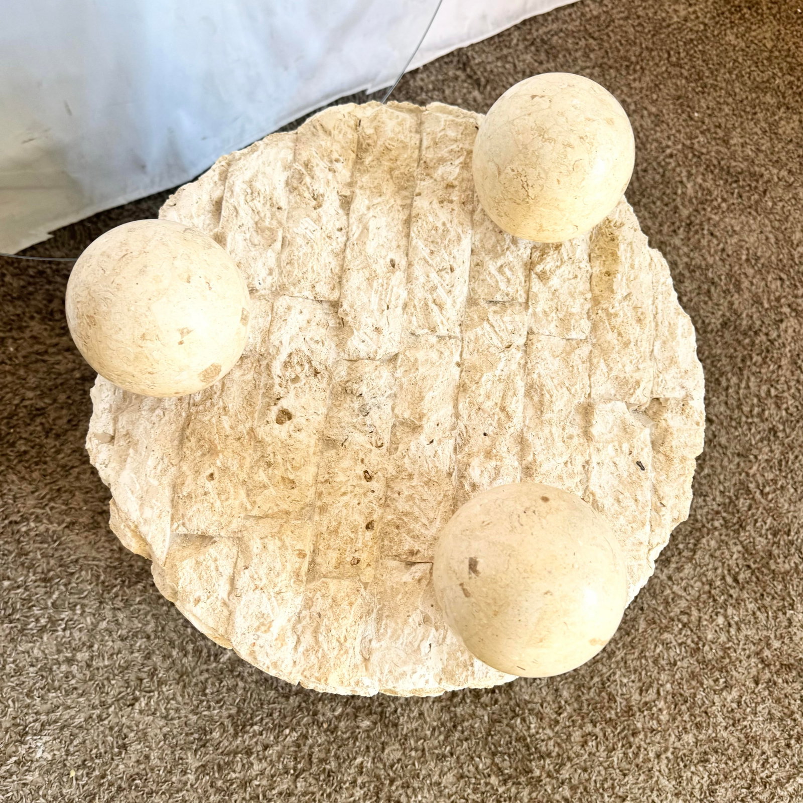 Postmodern Circular Tessellated Stone Glass Top Side Tables - A Pair - 5