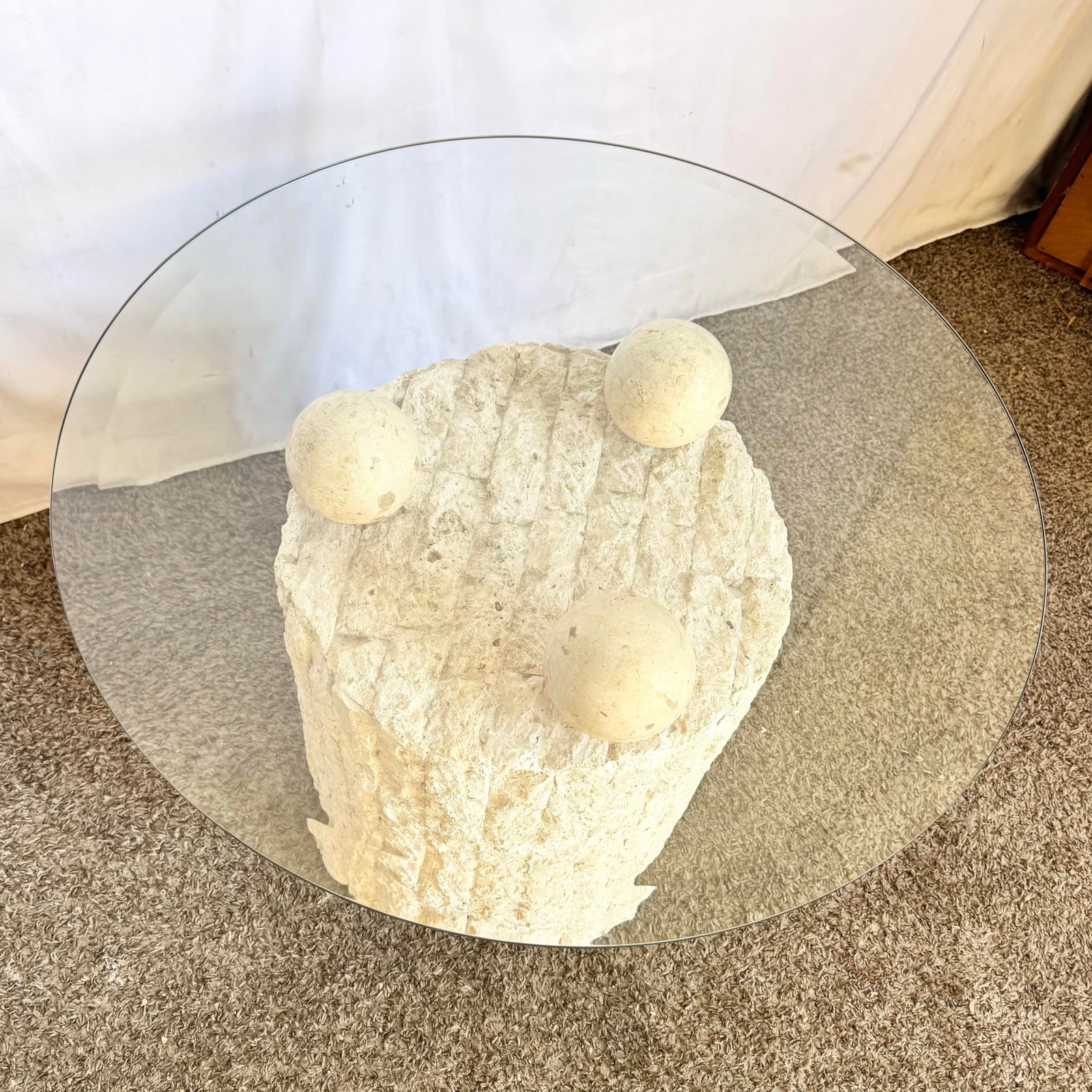 Postmodern Circular Tessellated Stone Glass Top Side Tables - A Pair - 9