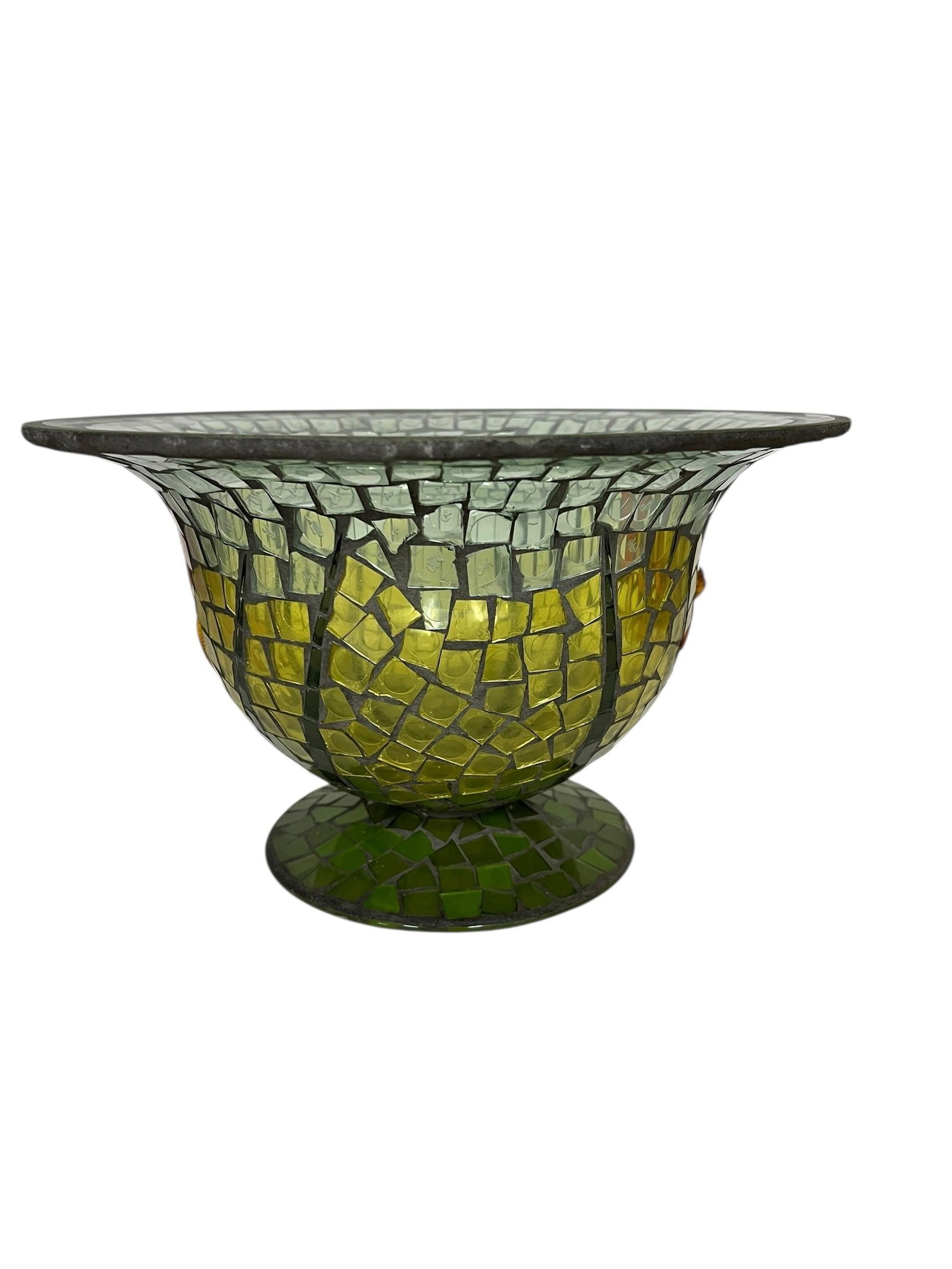 Vintage Handmade Mosaic Blue Green Dragonfly Glass Center Bowl - 4