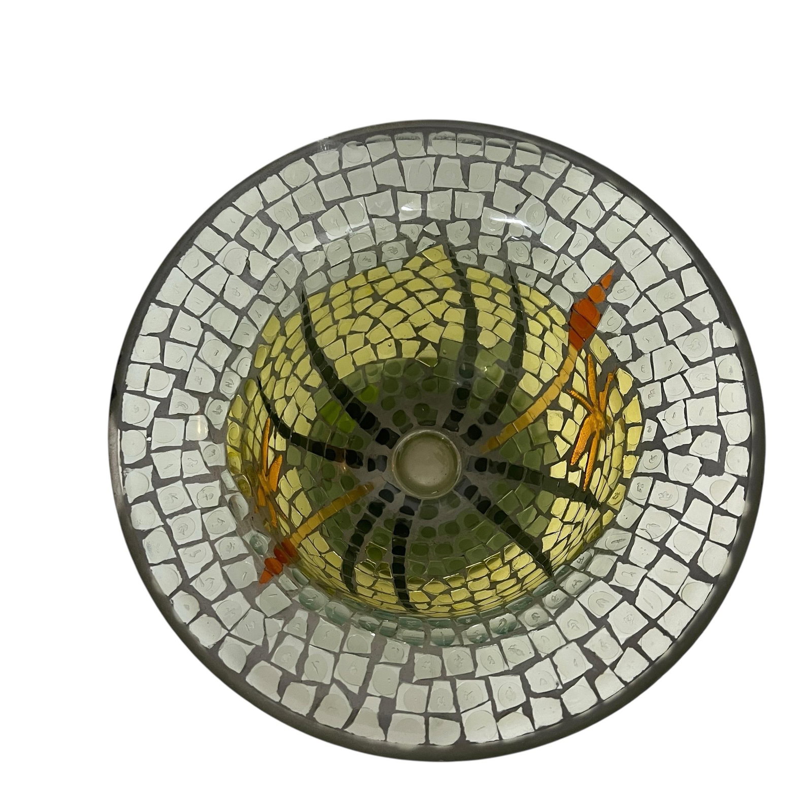 Vintage Handmade Mosaic Blue Green Dragonfly Glass Center Bowl - 6