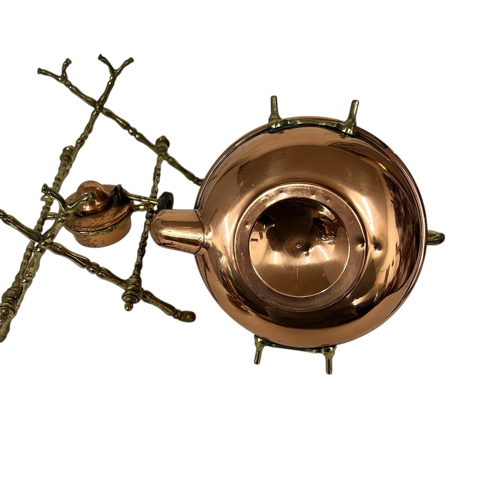 Vintage Copper and Brass Spirit Tea Kettle on Stand With Warmer - 2