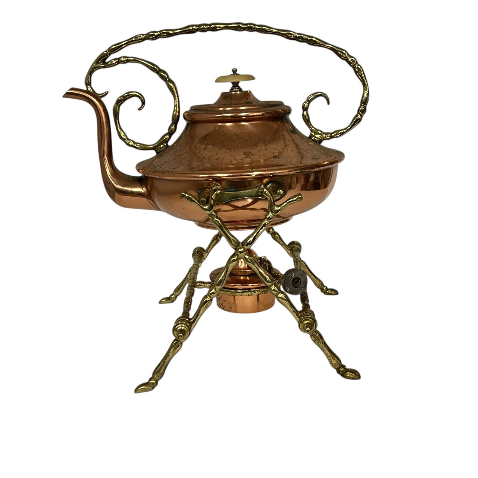 Vintage Copper and Brass Spirit Tea Kettle on Stand With Warmer - 8