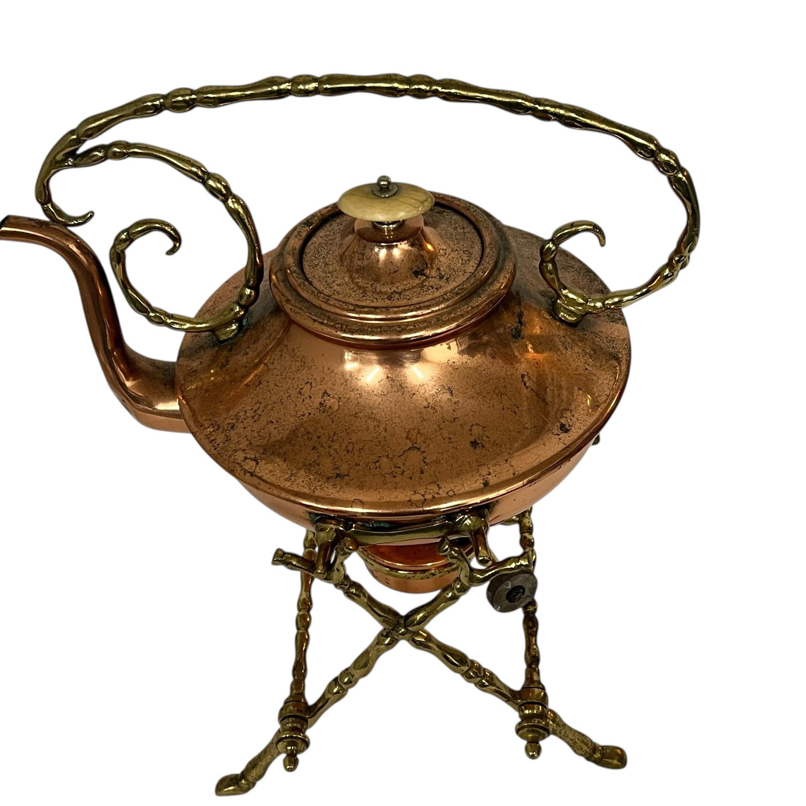 Vintage Copper and Brass Spirit Tea Kettle on Stand With Warmer - 9
