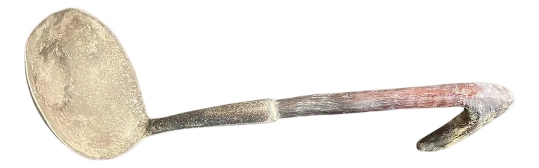 Antique Hand Antique Wooden Ladle: Stunning patina on the beautiful hand carved antique ladle. This ladle was sourced in the spirit of wabi-sabi, a Japanese philosophy that beauty can be found in imperfection and impermanence. It is a