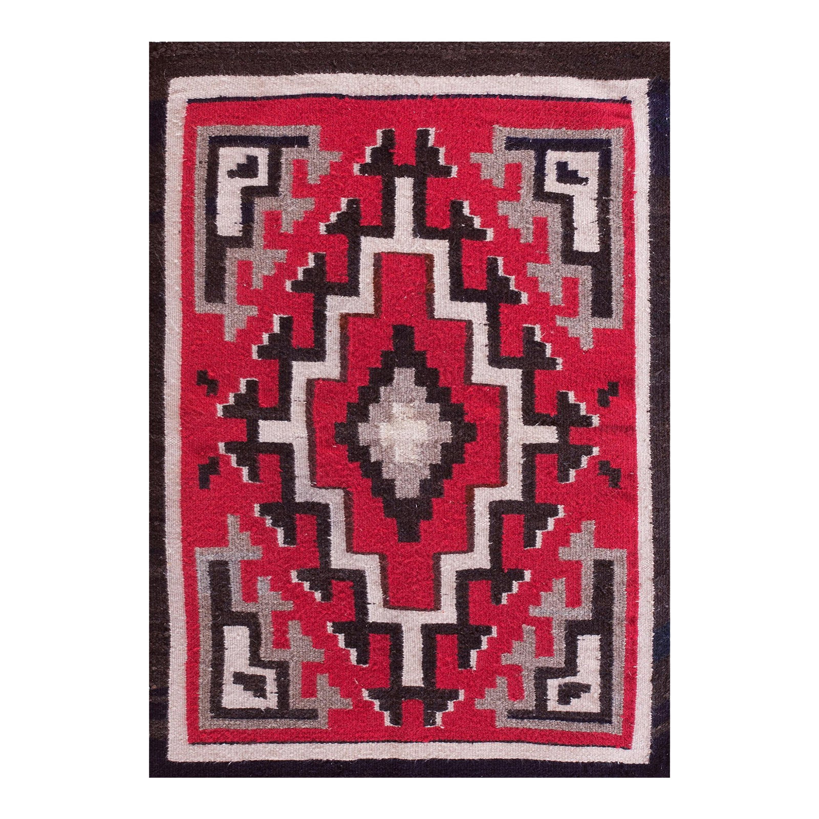 1940s Red Geometric Tribal Antique American Navajo Rug 2'2" X 2'10" Flatweave Wool Carpet: Mid 20th Century American Navajo Rug ( 2'2" x 2'10" - 66 x 86 ) Antique Navajo American Coral 1940s Rug, Circa Date: 1940s. This exceptional piece of American textile history represents the enduring
