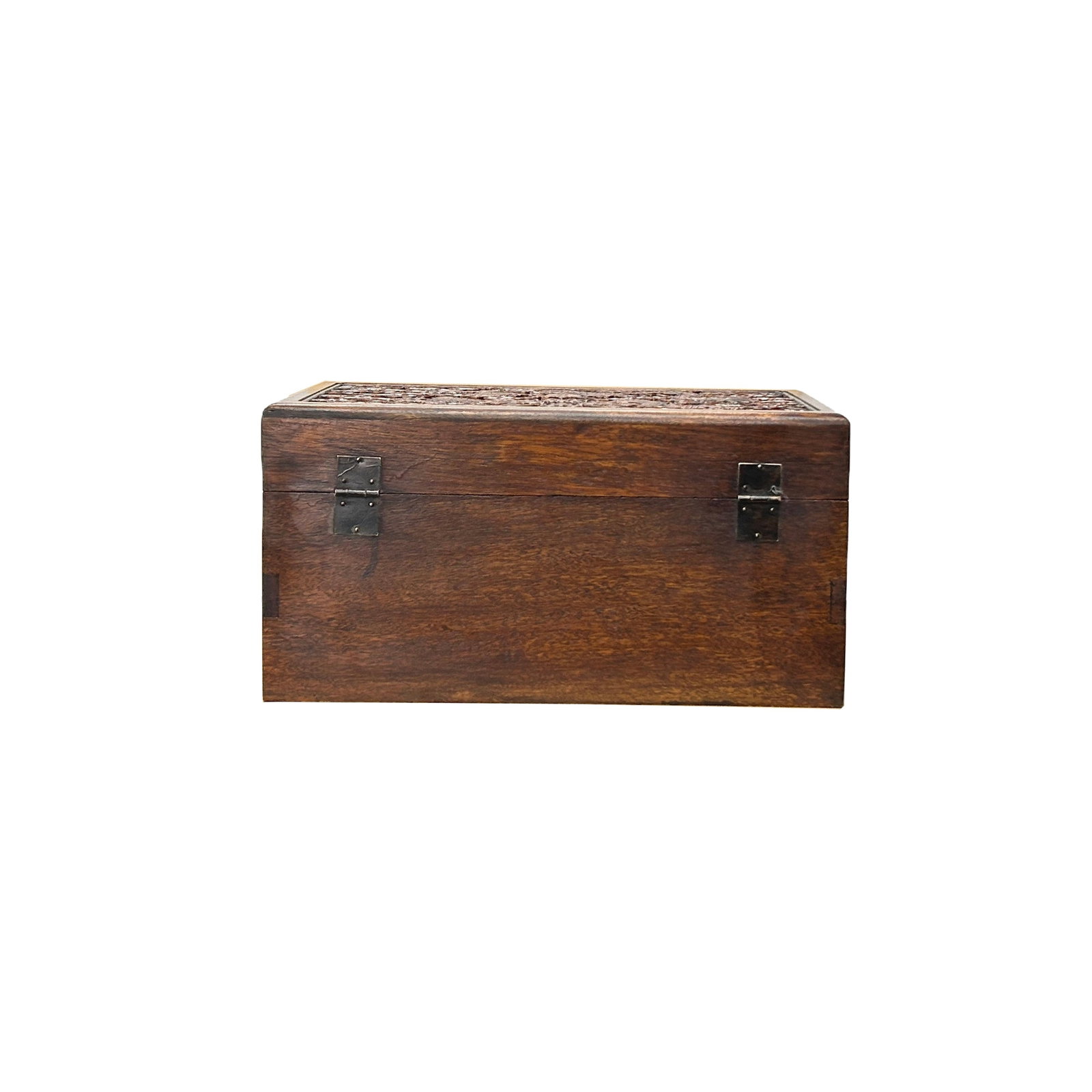 Oriental Dragons Motif Treasure Chest Box Distressed Brown Color Wood - 3