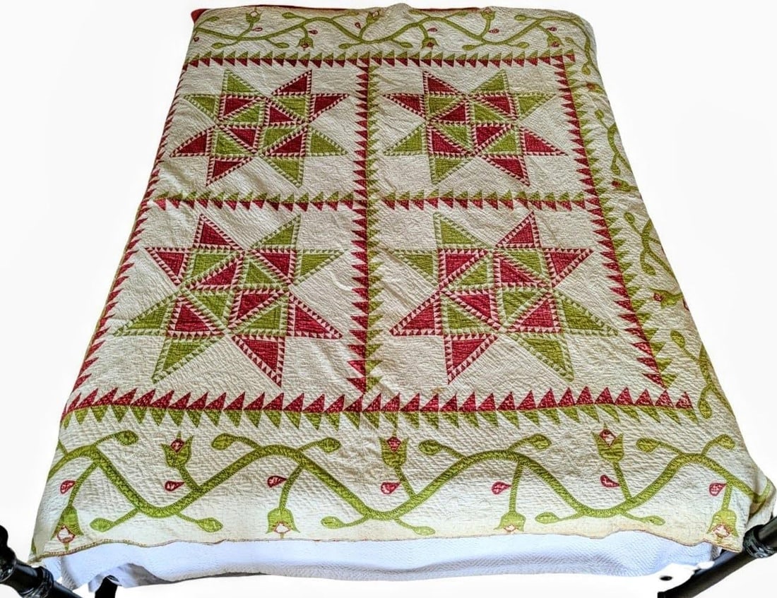 Antique Quilt With Signed/Stitched Dated 1851 "˜Ohio Star' or "˜Sawtooth Star' Pattern - 18