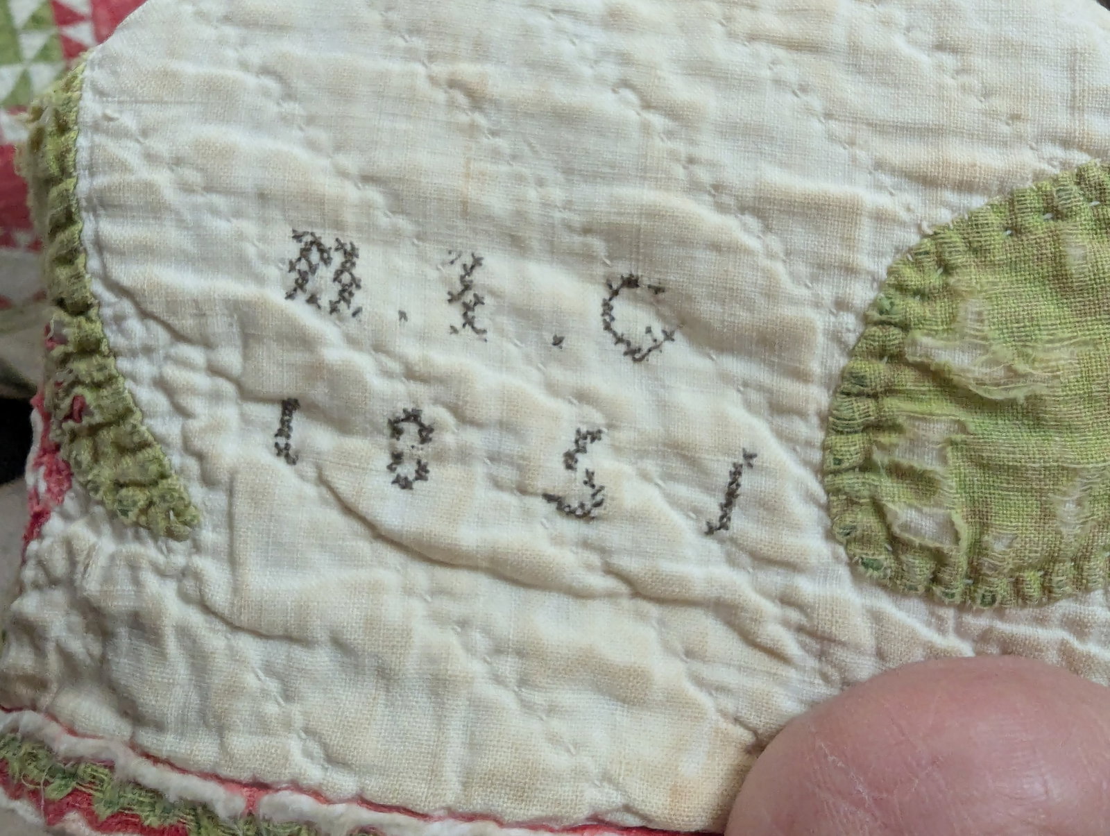 Antique Quilt With Signed/Stitched Dated 1851 "˜Ohio Star' or "˜Sawtooth Star' Pattern - 2