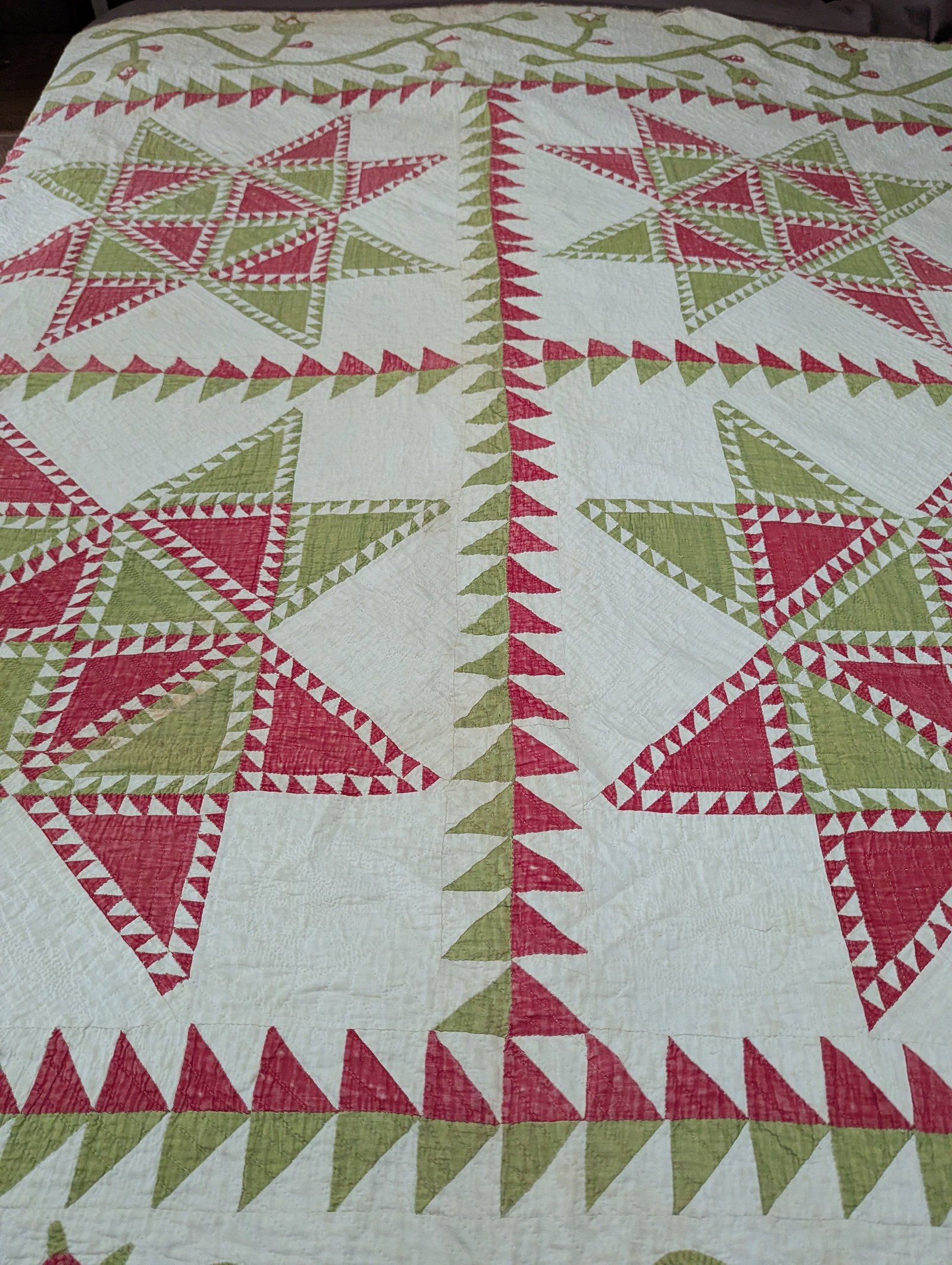 Antique Quilt With Signed/Stitched Dated 1851 "˜Ohio Star' or "˜Sawtooth Star' Pattern - 3