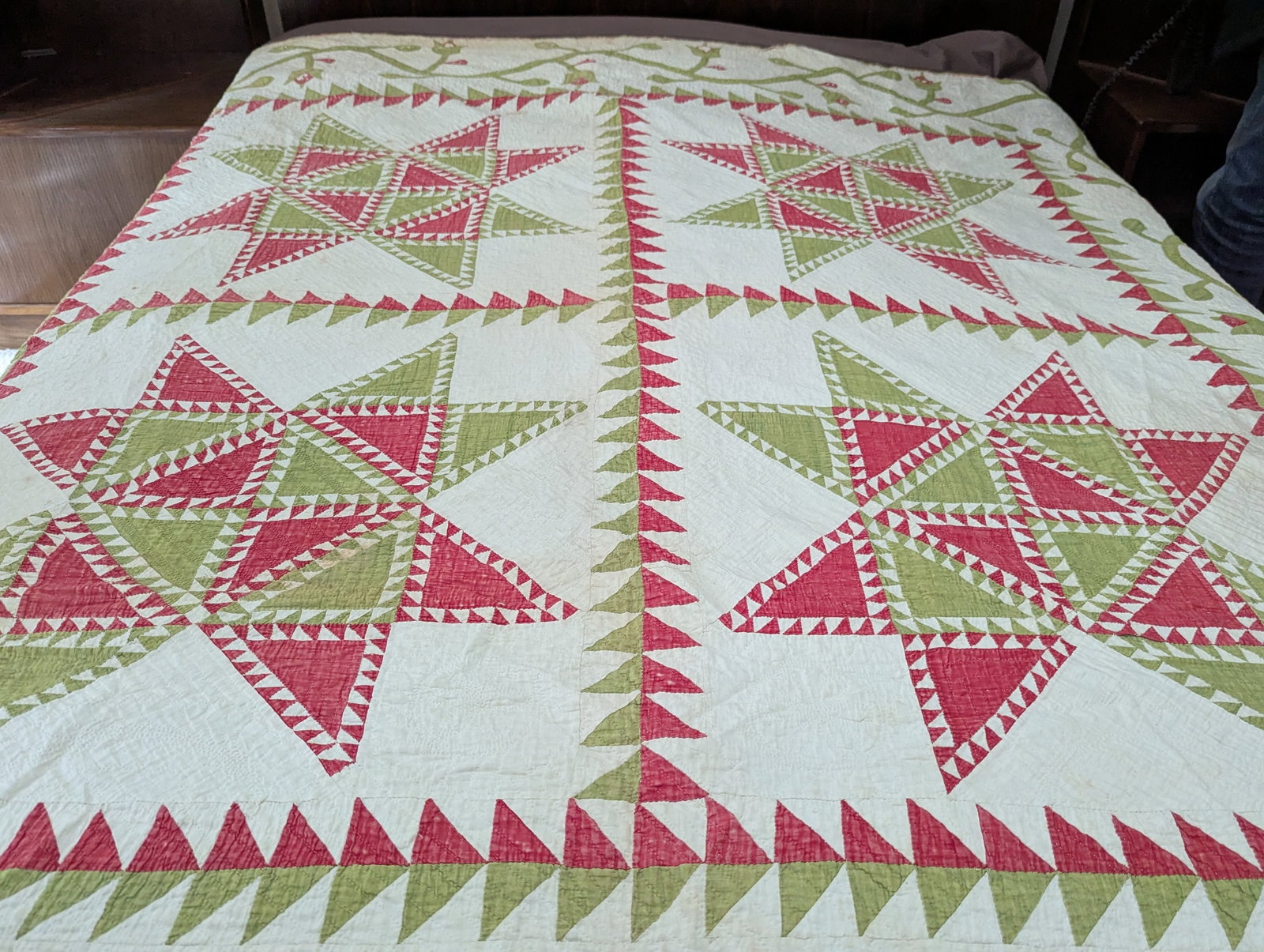 Antique Quilt With Signed/Stitched Dated 1851 "˜Ohio Star' or "˜Sawtooth Star' Pattern - 4