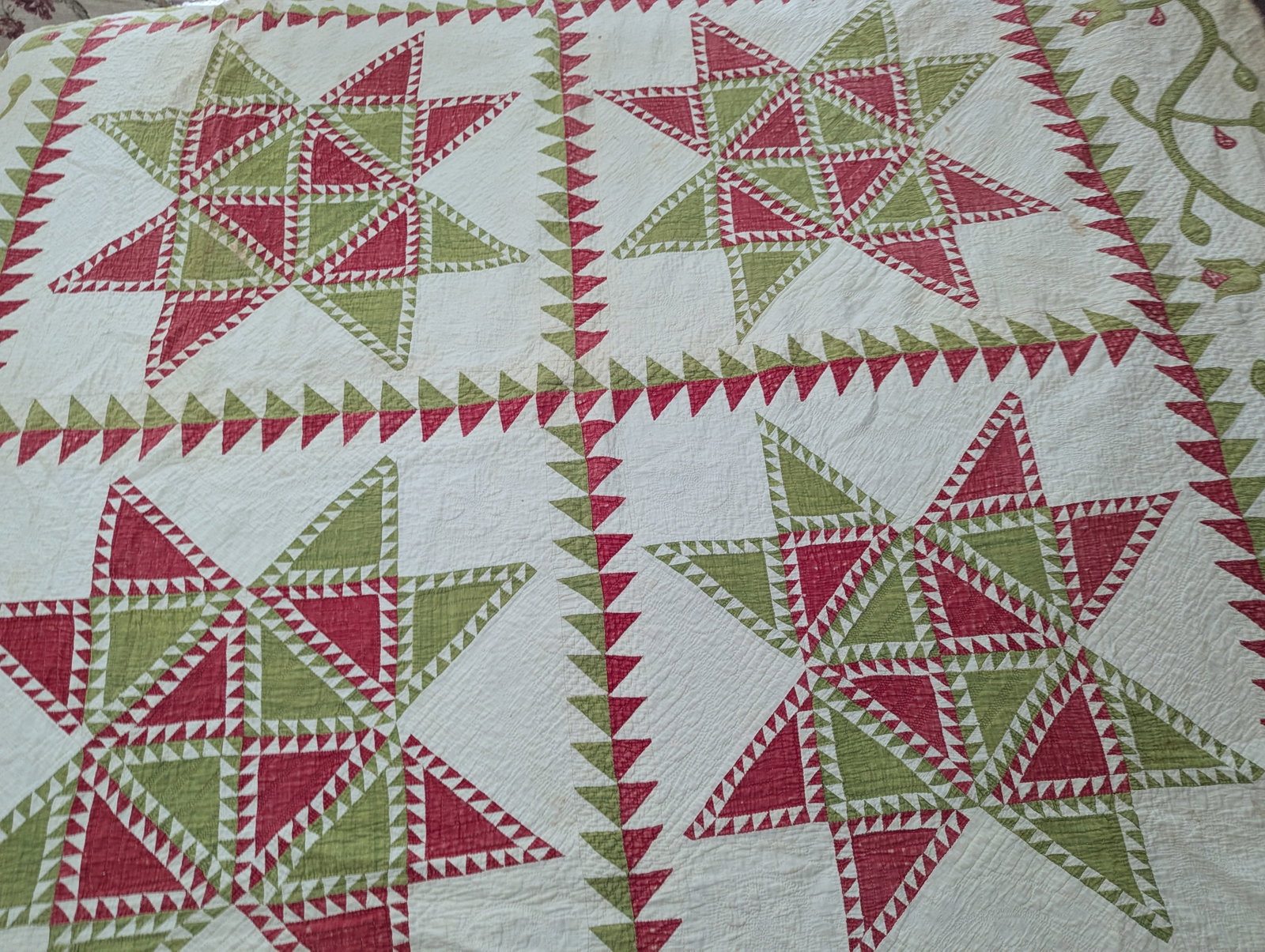 Antique Quilt With Signed/Stitched Dated 1851 "˜Ohio Star' or "˜Sawtooth Star' Pattern - 5