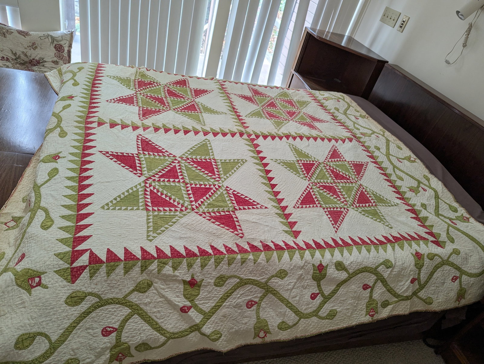 Antique Quilt With Signed/Stitched Dated 1851 "˜Ohio Star' or "˜Sawtooth Star' Pattern - 7