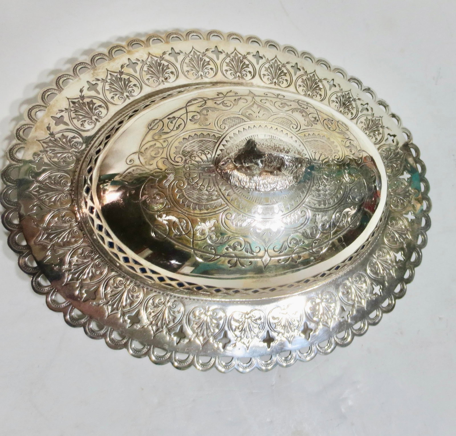 SilverPlate Butter Dish W. Blue Oplaine Liner Circa 1850s - 4