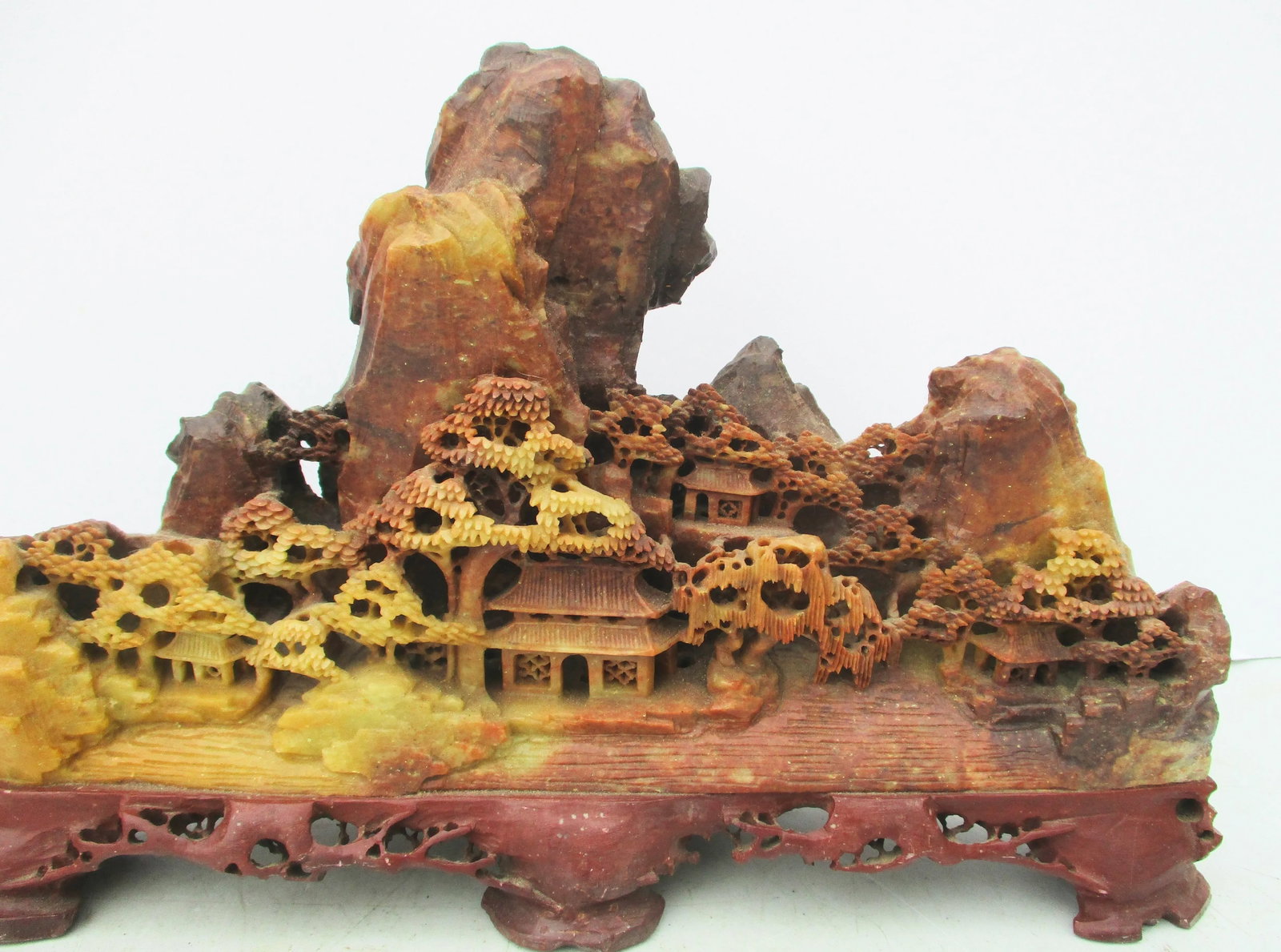 Chinese Soapstone Carved Mountains and Temple Scene - 2