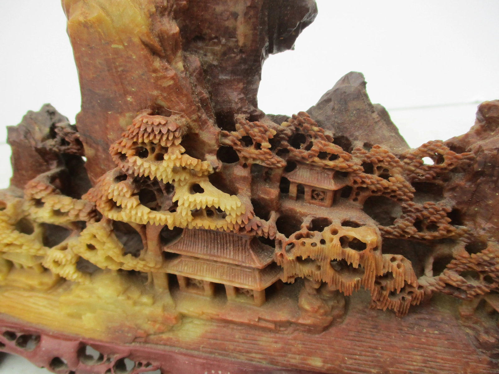 Chinese Soapstone Carved Mountains and Temple Scene - 3
