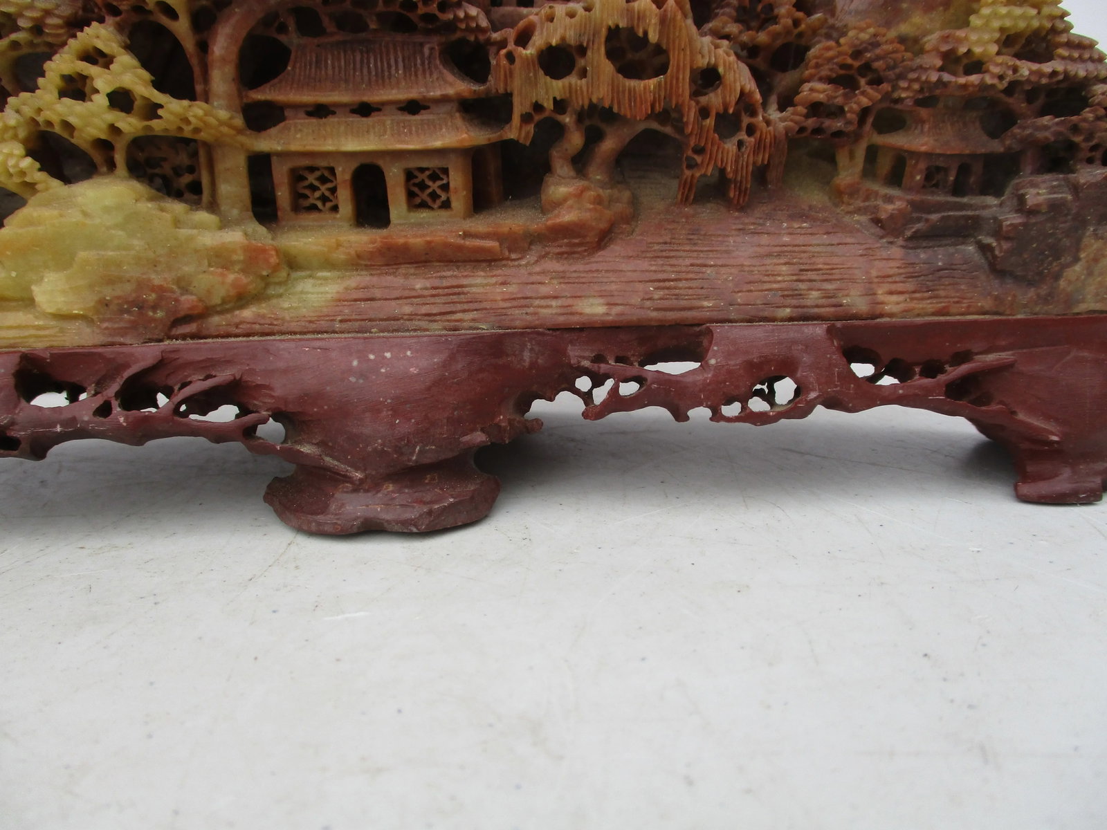 Chinese Soapstone Carved Mountains and Temple Scene - 6