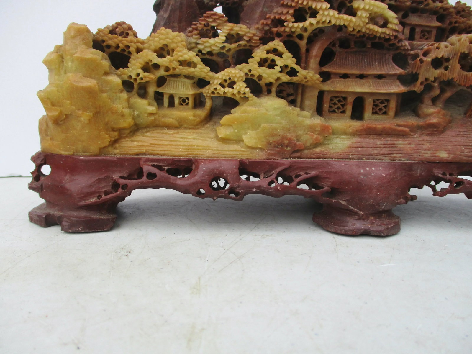 Chinese Soapstone Carved Mountains and Temple Scene - 7