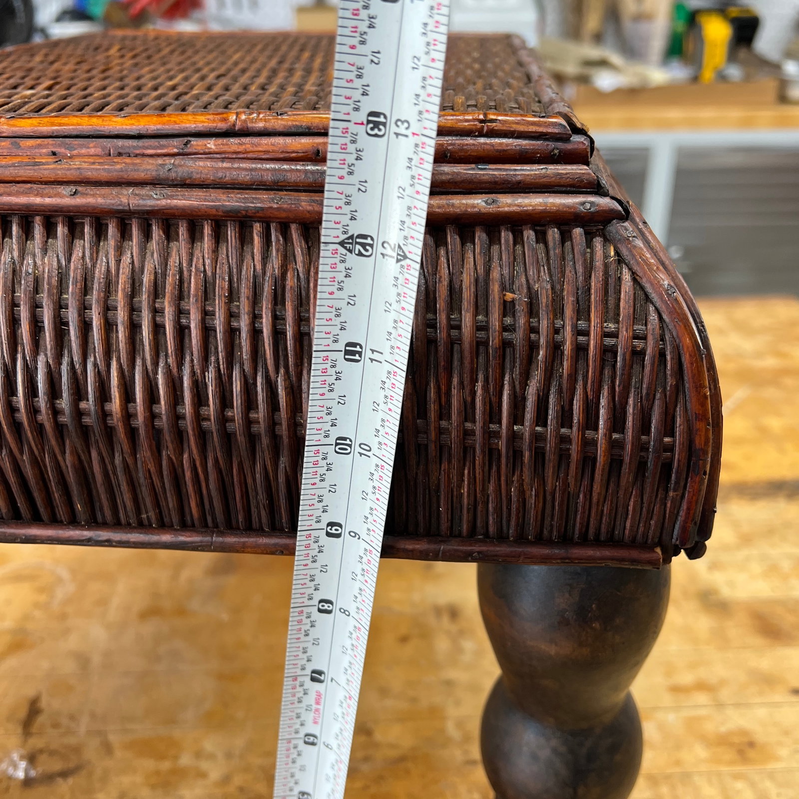 Vintage Bamboo and Woven Rattan British Colonial Style Footstool - 11