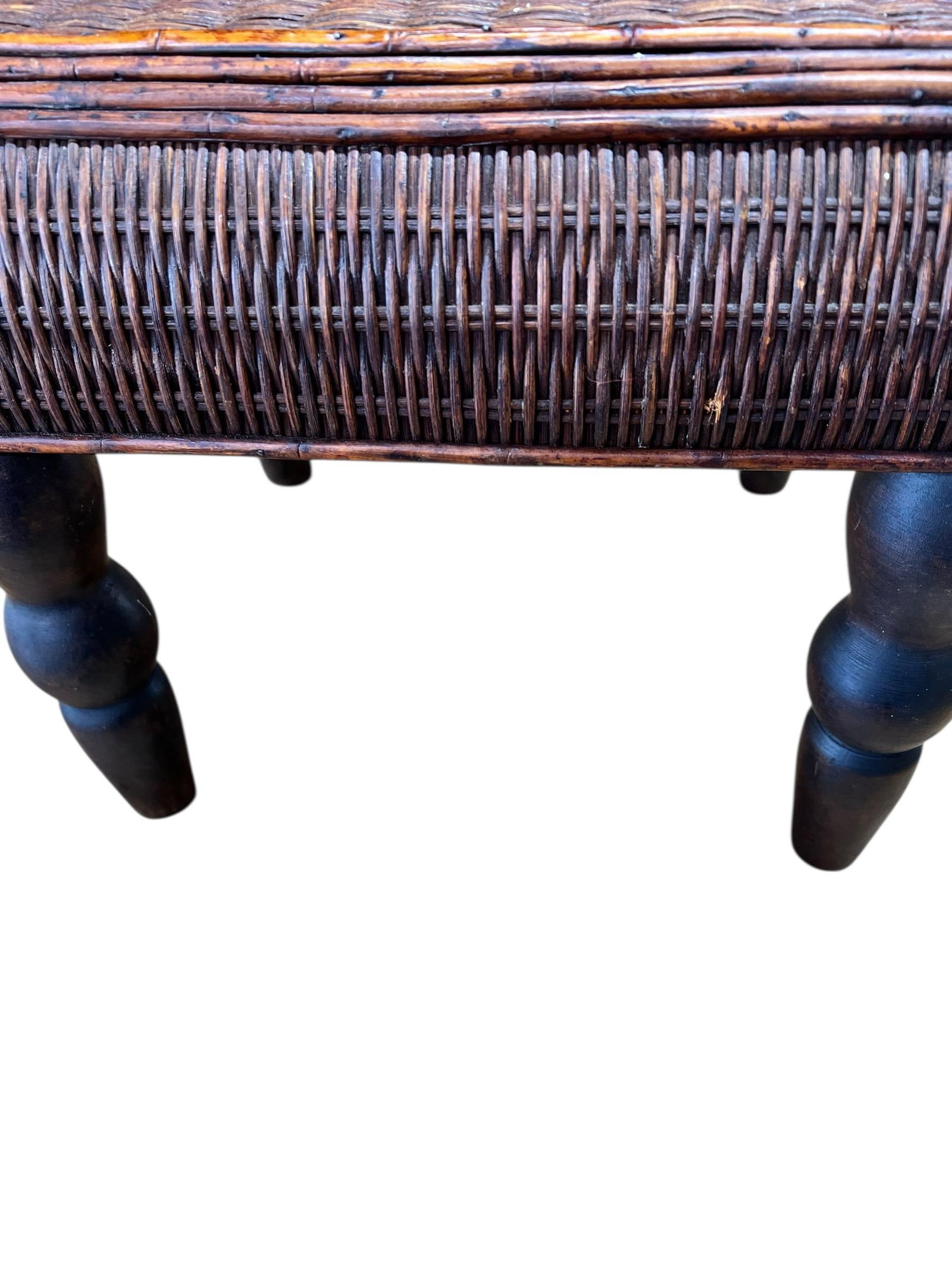 Vintage Bamboo and Woven Rattan British Colonial Style Footstool - 5