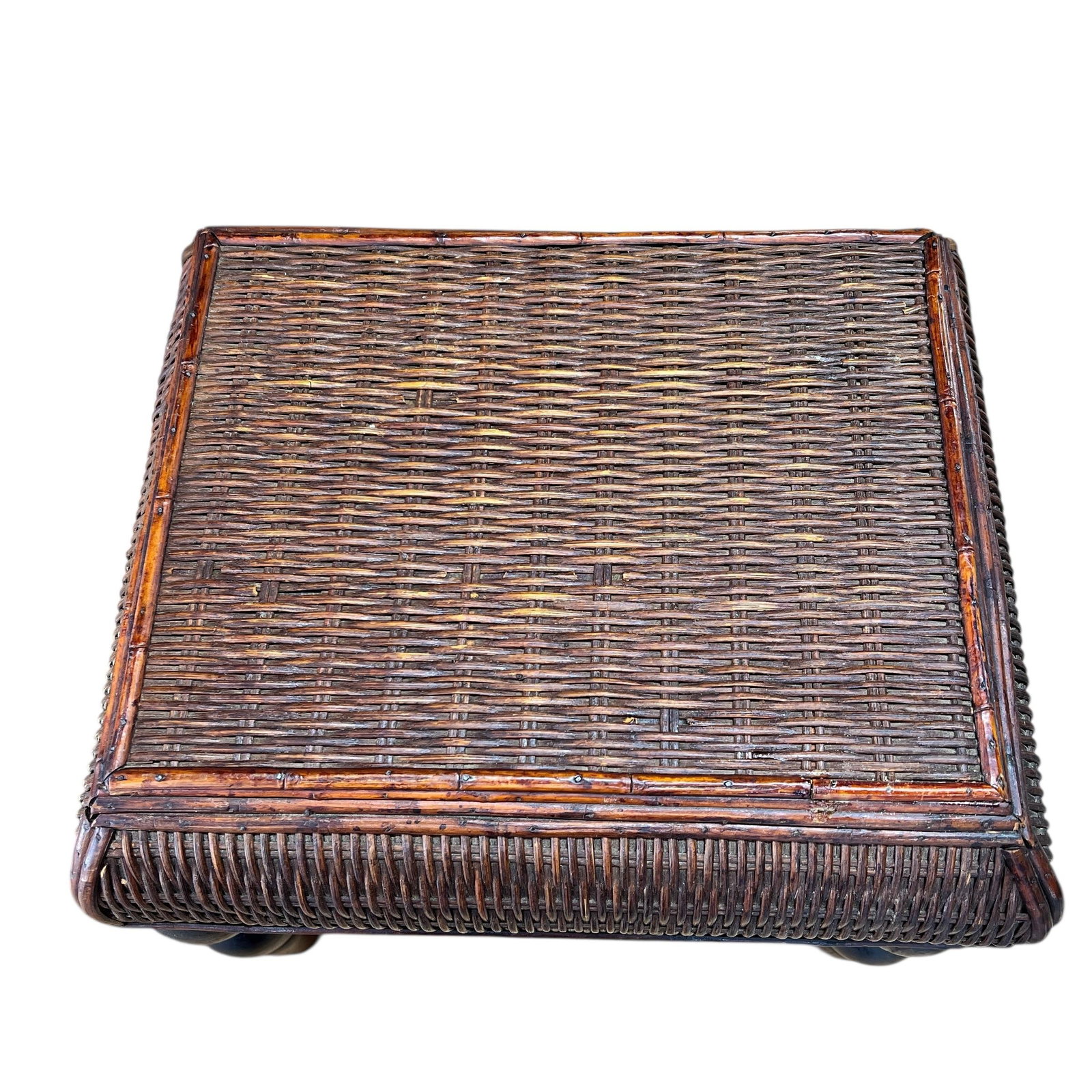 Vintage Bamboo and Woven Rattan British Colonial Style Footstool - 6