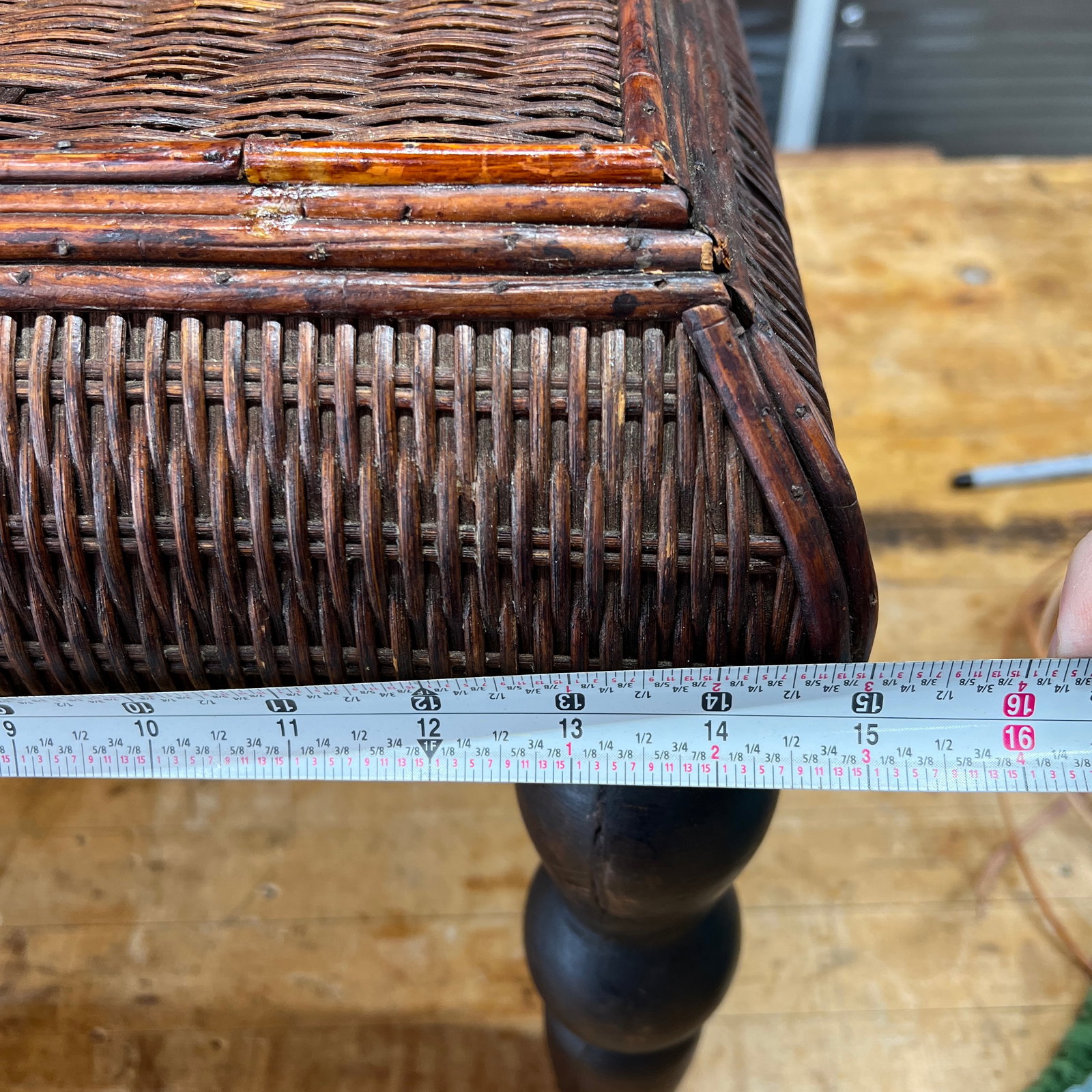 Vintage Bamboo and Woven Rattan British Colonial Style Footstool - 7