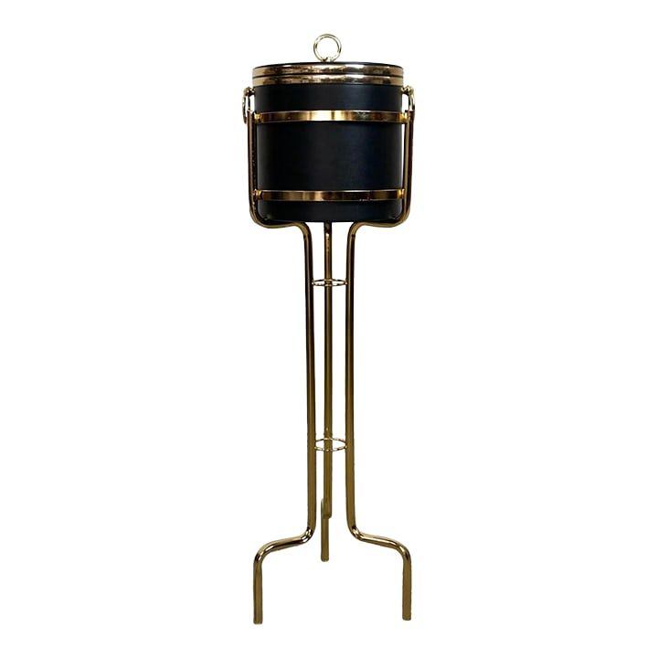 1970's Hollywood Regency Brass Champagne Ice Bucket Stand With Bucket (1 of 12)