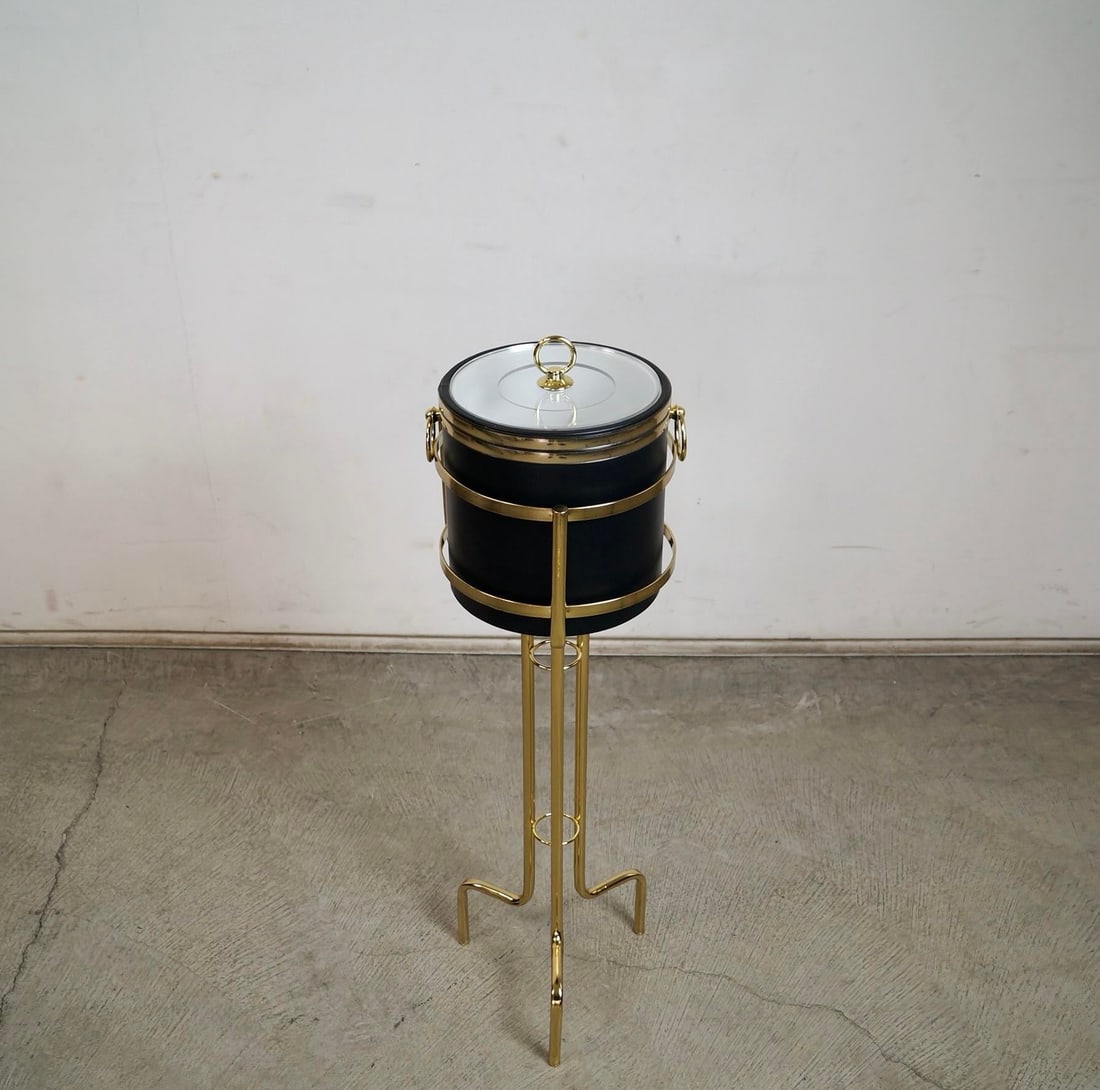 1970's Hollywood Regency Brass Champagne Ice Bucket Stand With Bucket - 2