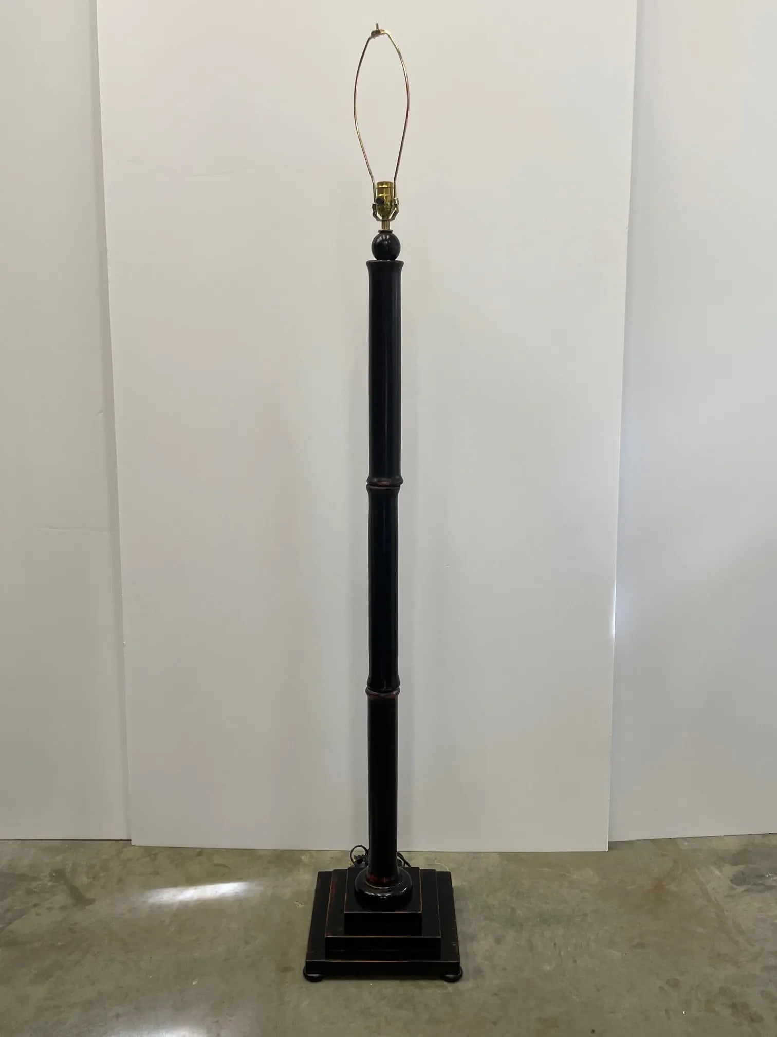 Faux Bamboo Wooden Floor Lamps With Black Finish -A Pair - 4