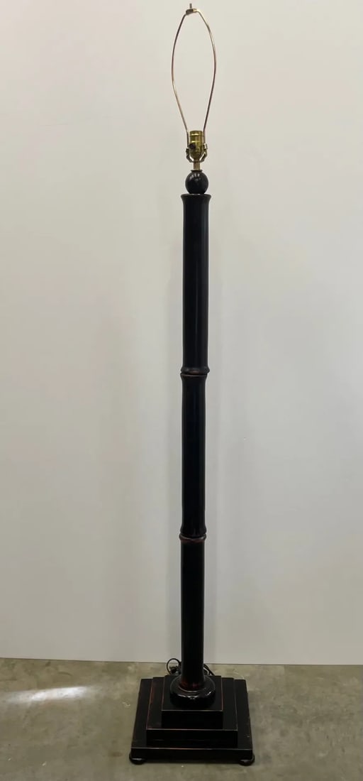 Faux Bamboo Wooden Floor Lamps With Black Finish -A Pair - 7