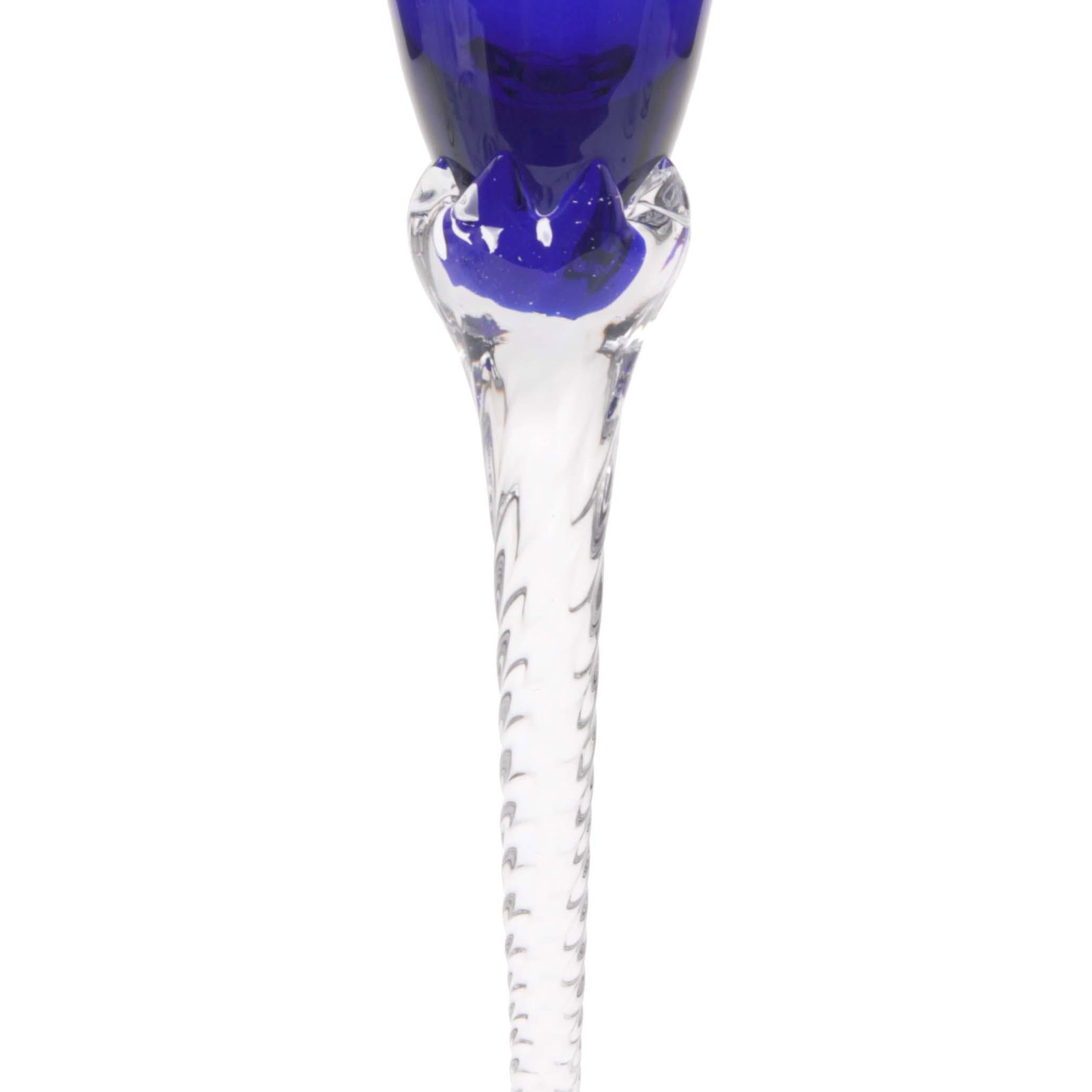 1980s Hand-Blown Crystal Champagne Flutes in Cobalt Blue With Spiral Twisted Clear Stems, Set of 6 - 4