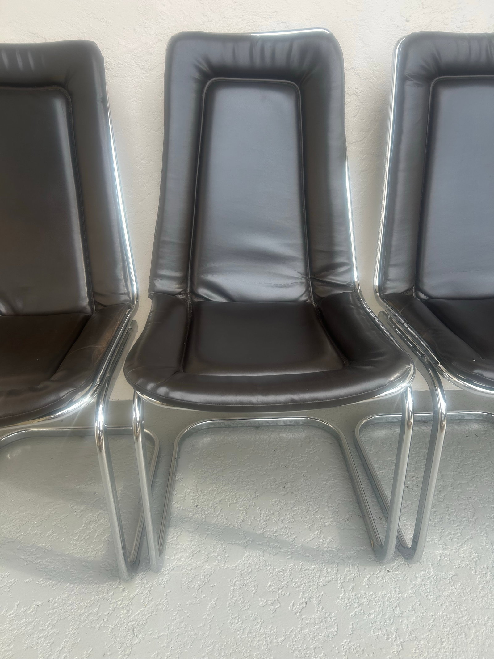 Mid Century Chrome Cantilever Dining Chairs Attributed to Gaston Rinaldi Italy, 1970's Set of 4 - 2