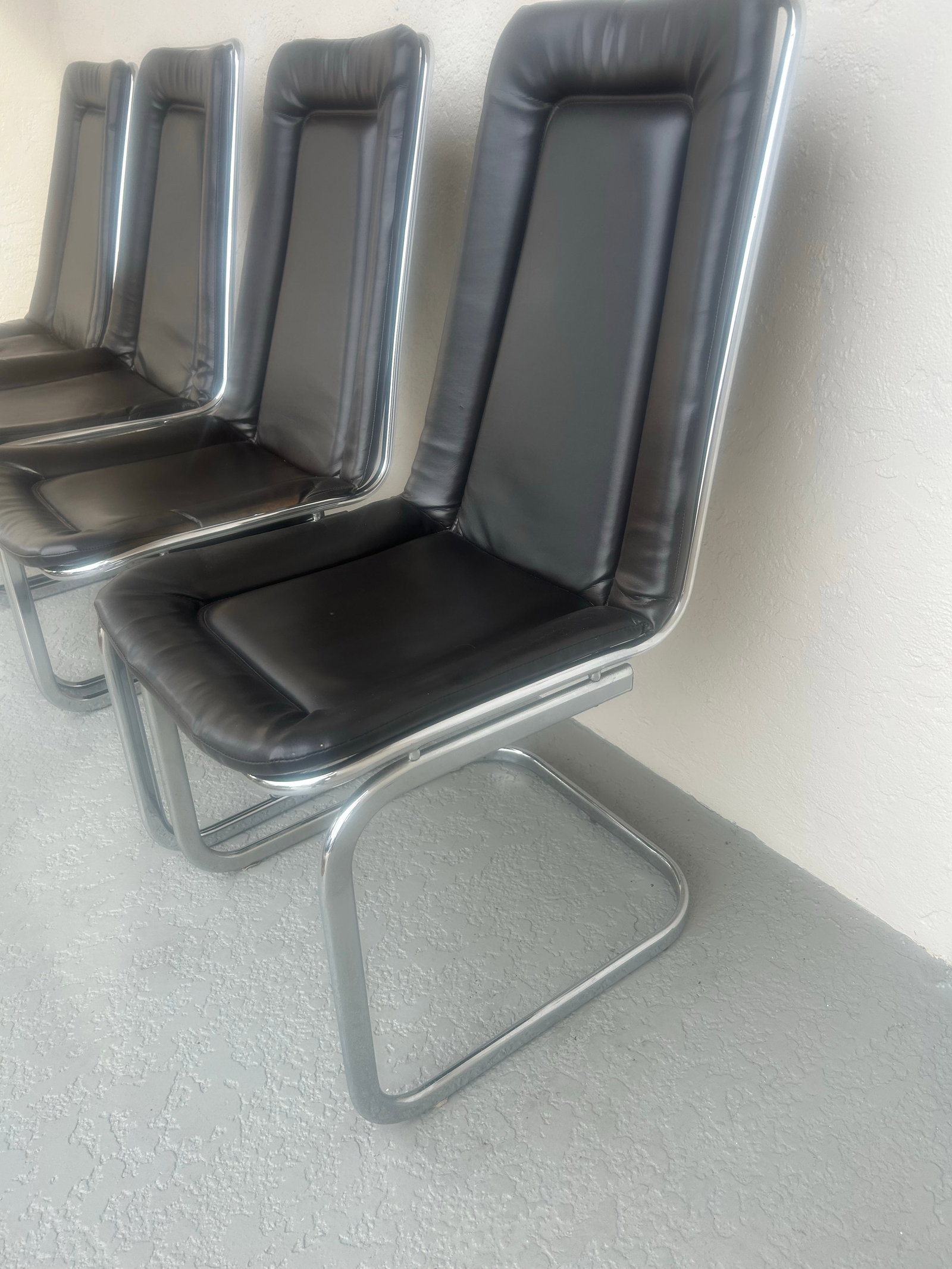 Mid Century Chrome Cantilever Dining Chairs Attributed to Gaston Rinaldi Italy, 1970's Set of 4 - 3