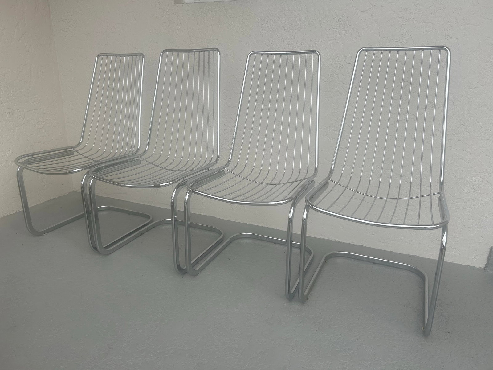 Mid Century Chrome Cantilever Dining Chairs Attributed to Gaston Rinaldi Italy, 1970's Set of 4 - 4