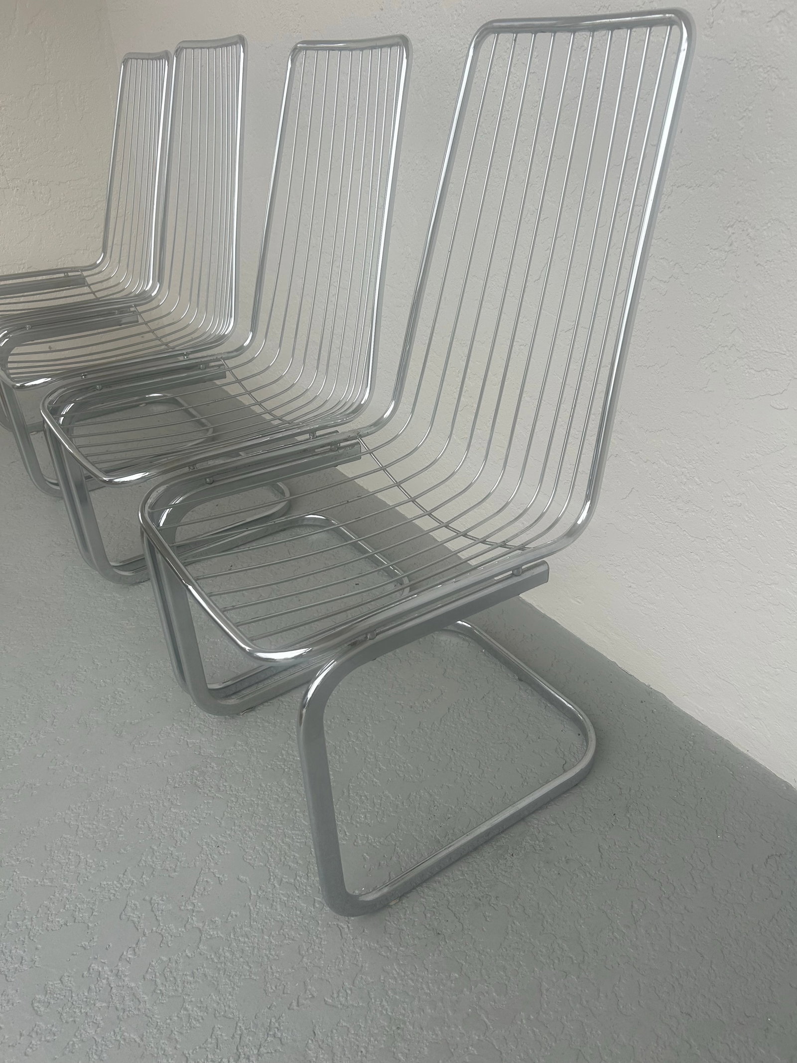Mid Century Chrome Cantilever Dining Chairs Attributed to Gaston Rinaldi Italy, 1970's Set of 4 - 6