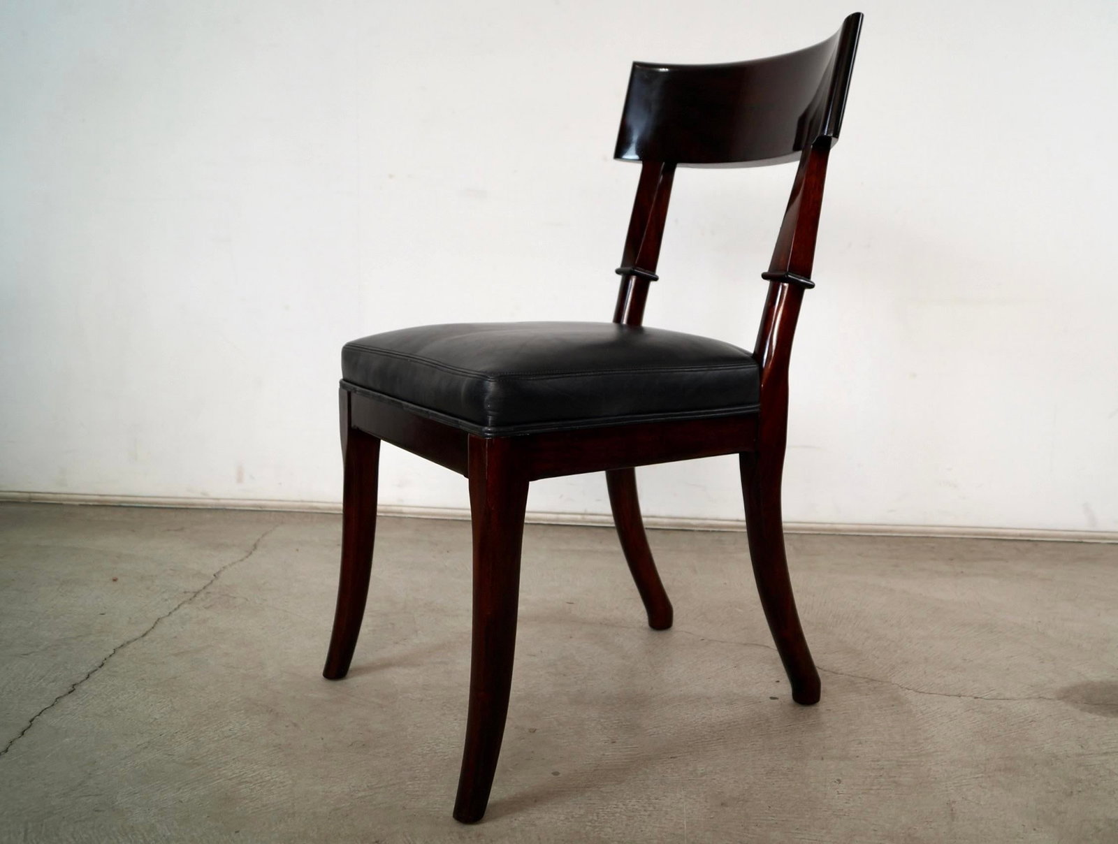 Hollywood Regency Leather Klismos Side Chair by Mirak - 3