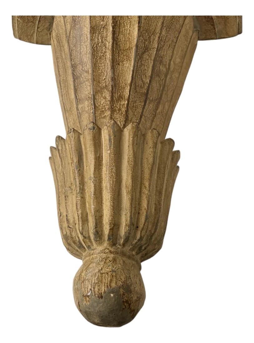 Wall Mount Ribbed Hand Carved Wood Trumpet Display Shelf Wall Bracket - 2